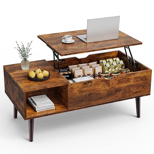 Sweetcrispy Lift-Top Storage Coffee Table with Shelves