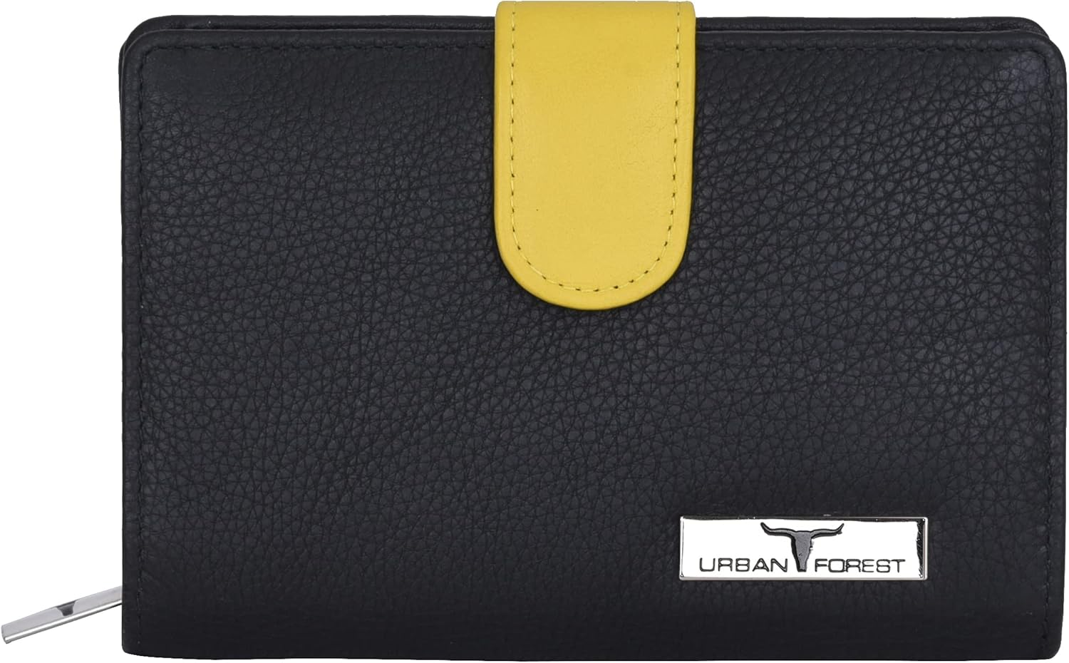 URBAN FOREST Arya Ladies Leather Wallet, Black/Yellow, Contemporary