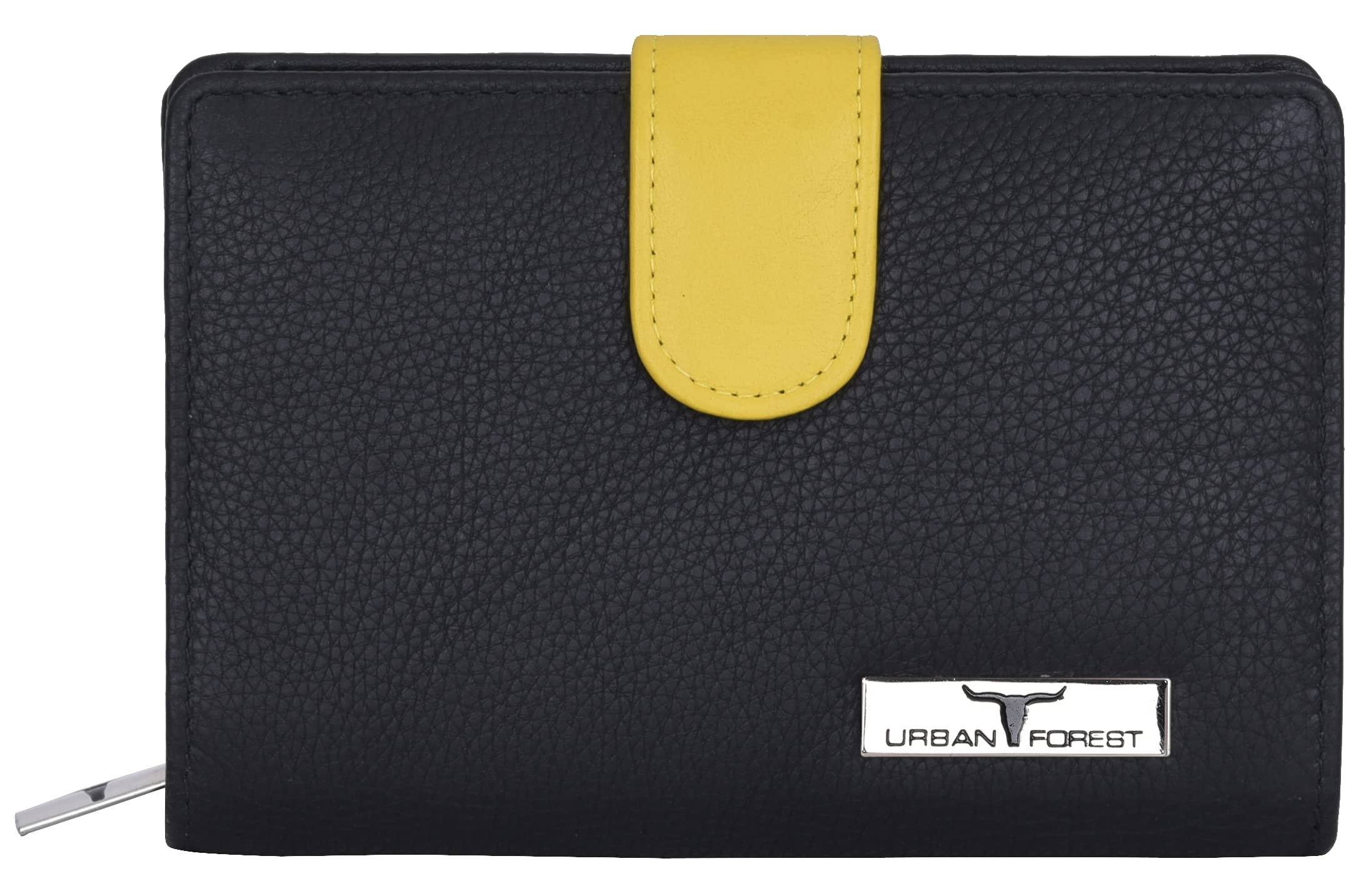 URBAN FORESTArya Black/Yellow Leather Wallet for Women