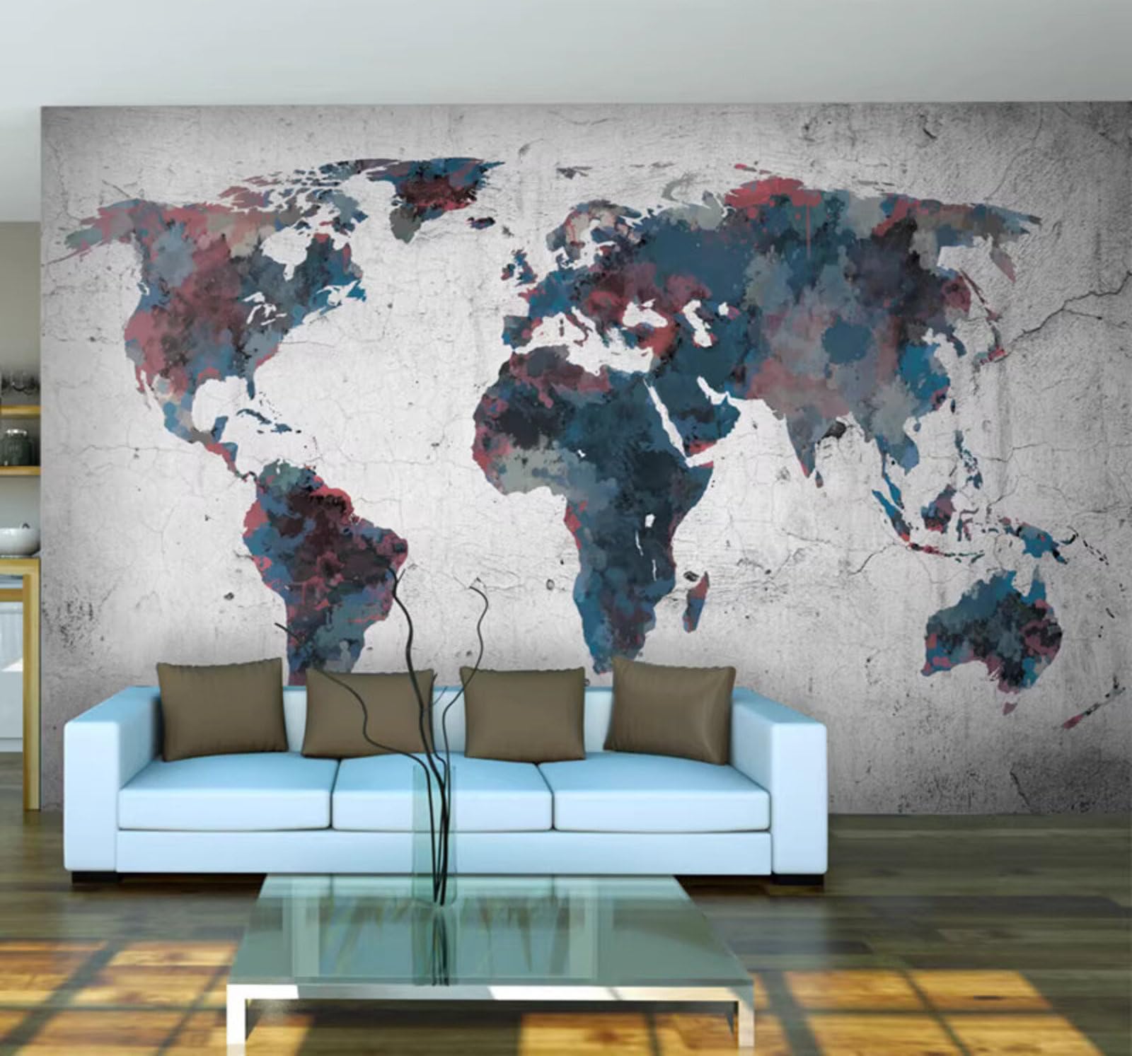 Abstract Retro Hand Drawn World Map Art 3D Wallpaper Easy Install Feature Office Living Room Sofa Bedroom TV Background Wall Decoration-150cm×105cm