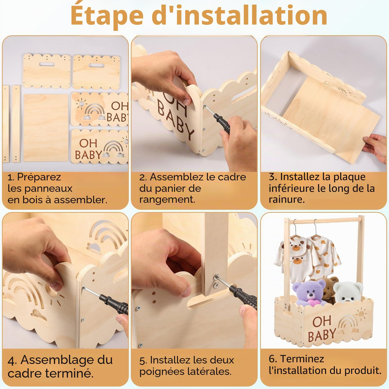 Cadeau de fête prénatale avec poignée, en bois, 34 x 22,8 x 17,5 cm, panier de rangement décoratif, cadeau pour anniversaire, fête prénatale, nouveau-né, nouveaux parents (A)