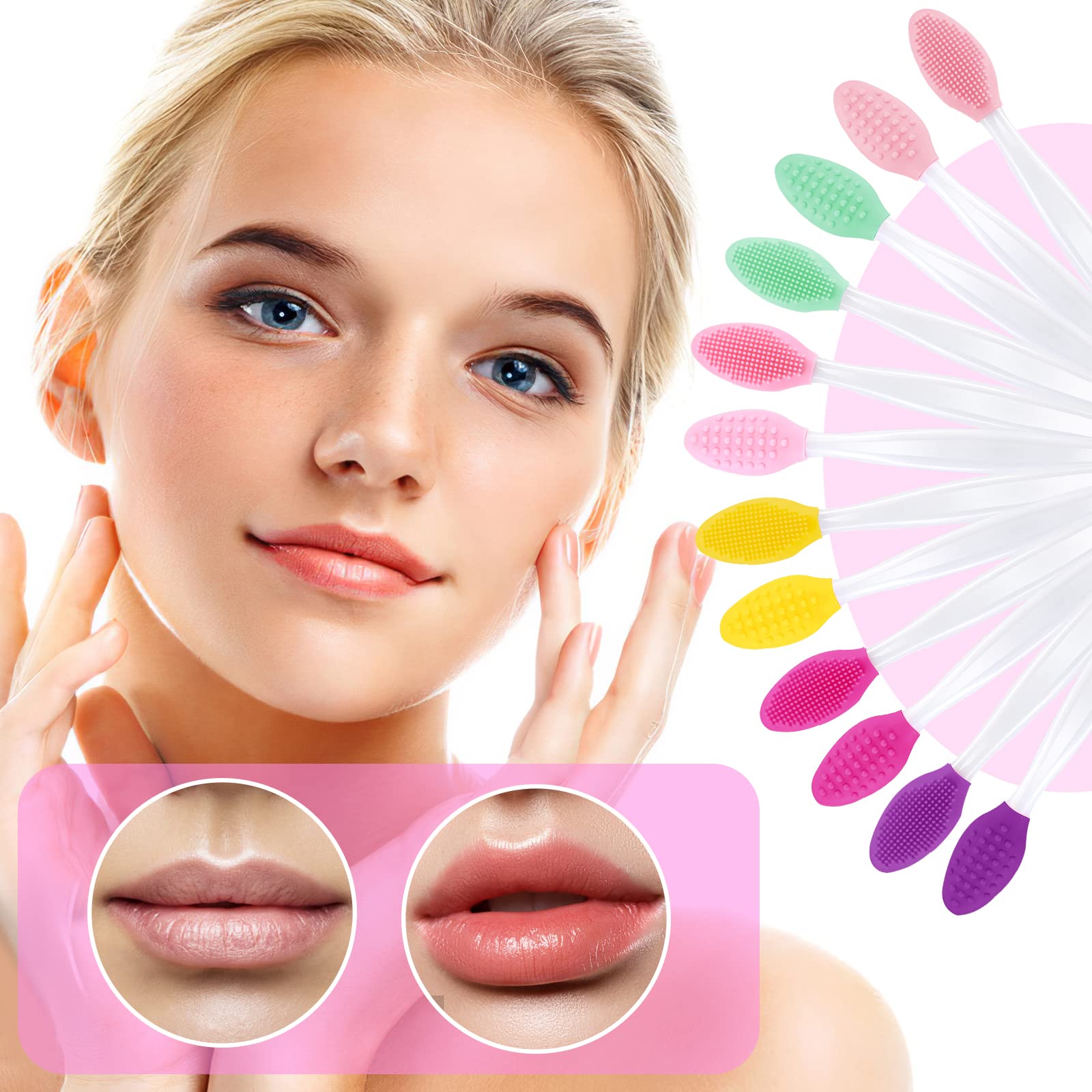 Lusofie 12 Pièces Brosse à Lèvres Exfoliante Pinceau à Lèvres en Silicone Double Face Mini Brosse à Lèvres Exfoliante pour Lèvres Foncées Hommes et Femmes Mini Brosse Soin des Lèvres