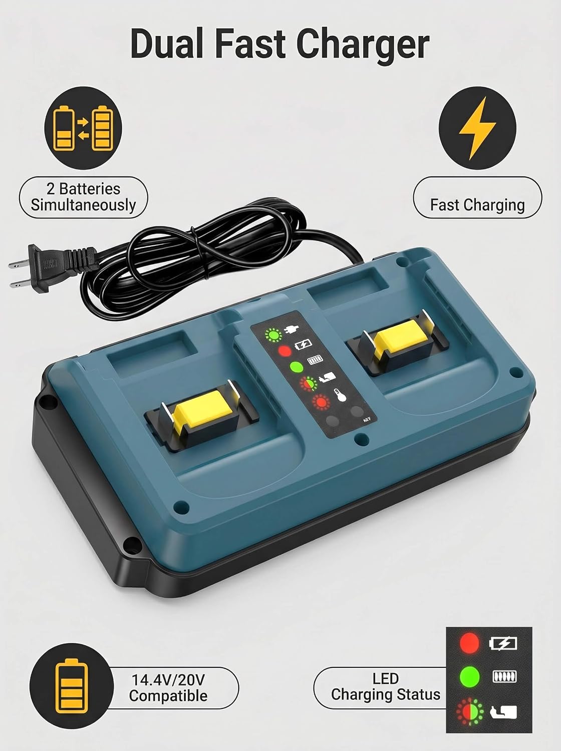DC18RD Compatible with Ma-Kita 18V Dual Battery Fast Charger, for 18v LXT BL1815 BL1430 BL1830 BL1840 BL1850-2 BL1860 Power Tool Chainsaw Drill Battery Charger