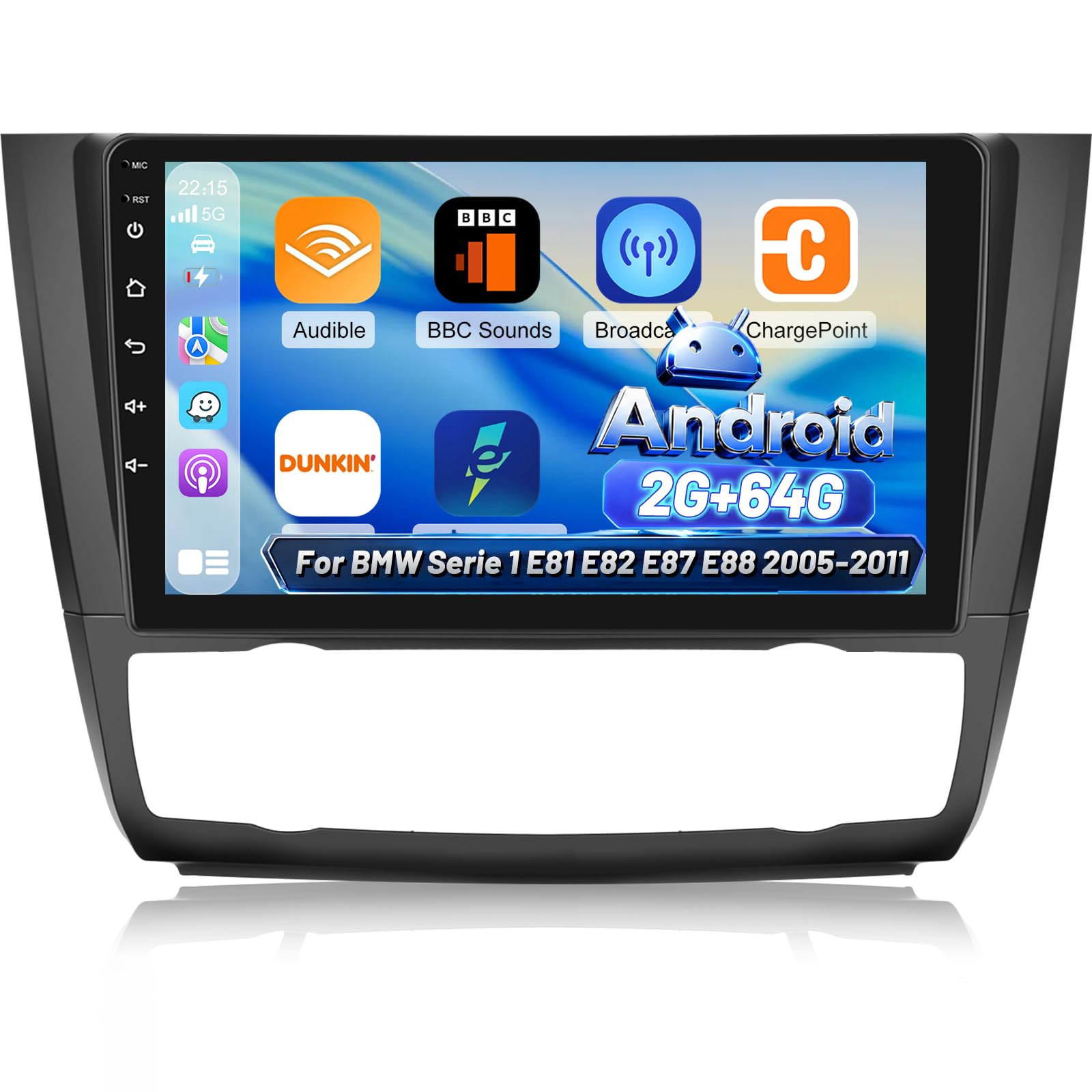 NHOPEEW Autoradio 2+64G per BMW Serie 1 E81 E82 E87 E88 2005-2011 con supporto per CarPlay wireless e Android Auto navigazione GPS comandi al volante 40 temi dell'interfaccia utente e video online