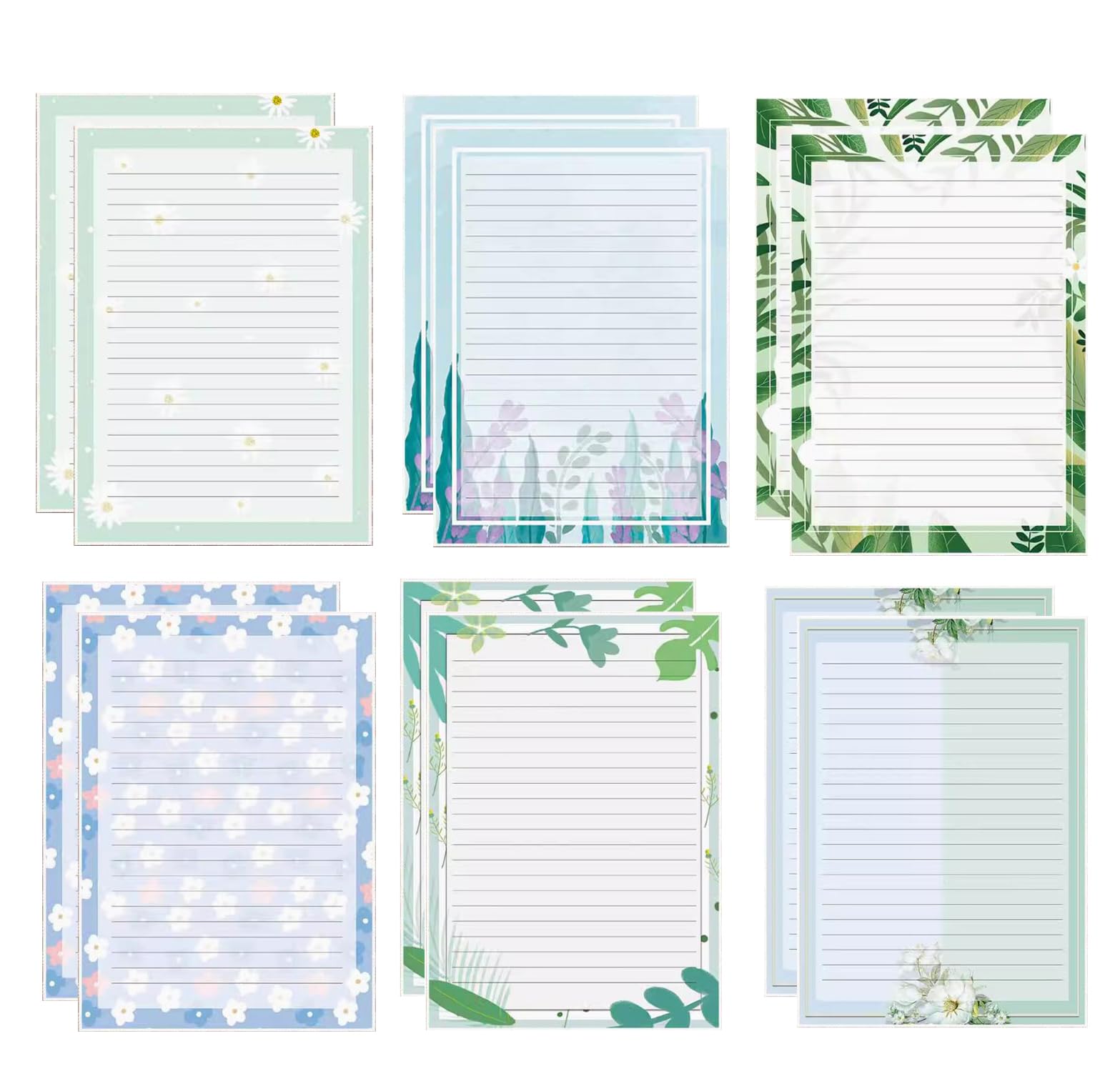 IMagicoo 60 Lined Writing Stationery Paper, Stationery Paper for Writing Letter, Notes, Invitations, Floral Writing Papers with Lines, 6 Different Style (11.7 x 8.26")