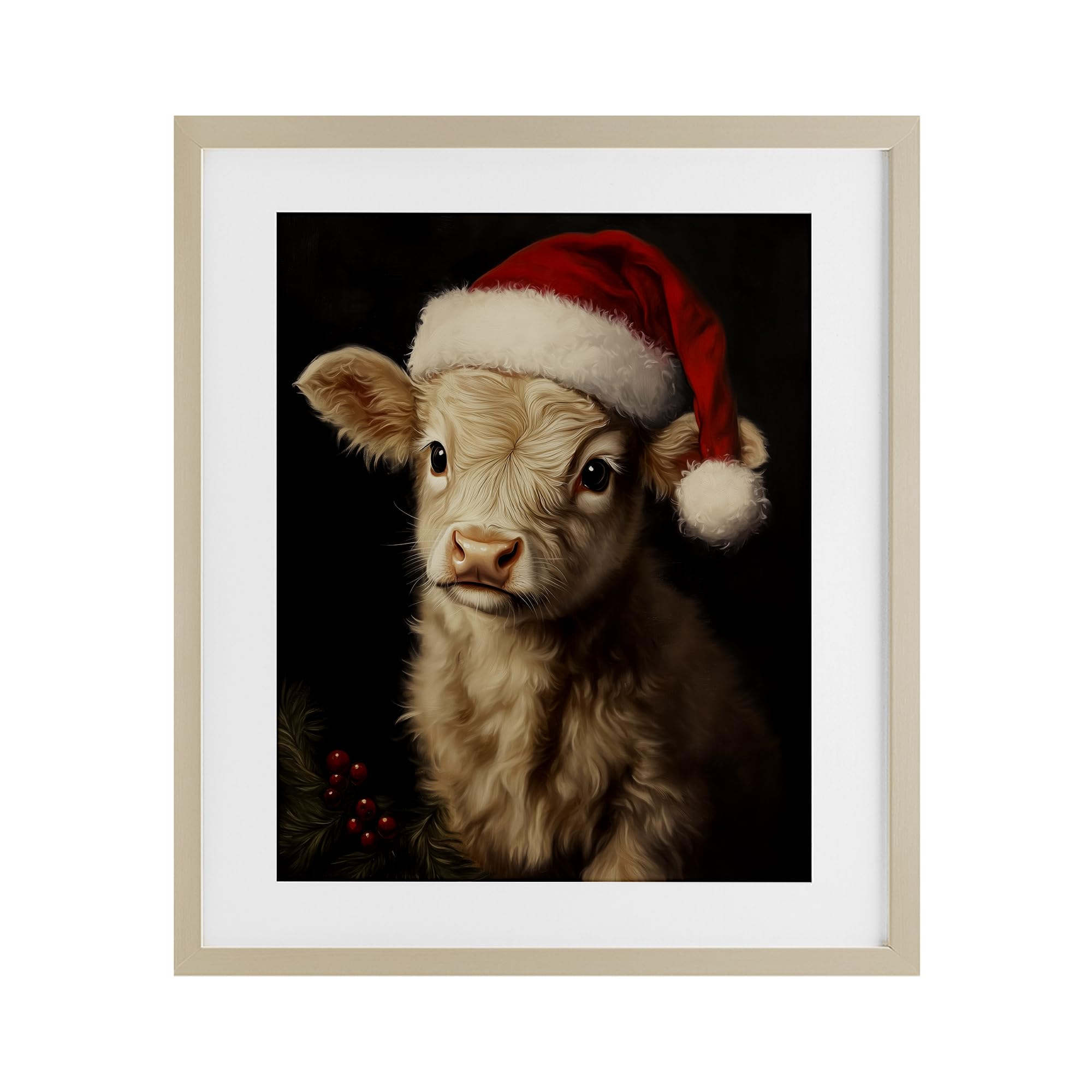 Stupell Industries 'Christmas Hat Highland Cow', Framed Print Under Glass, Brown, 13 x 16
