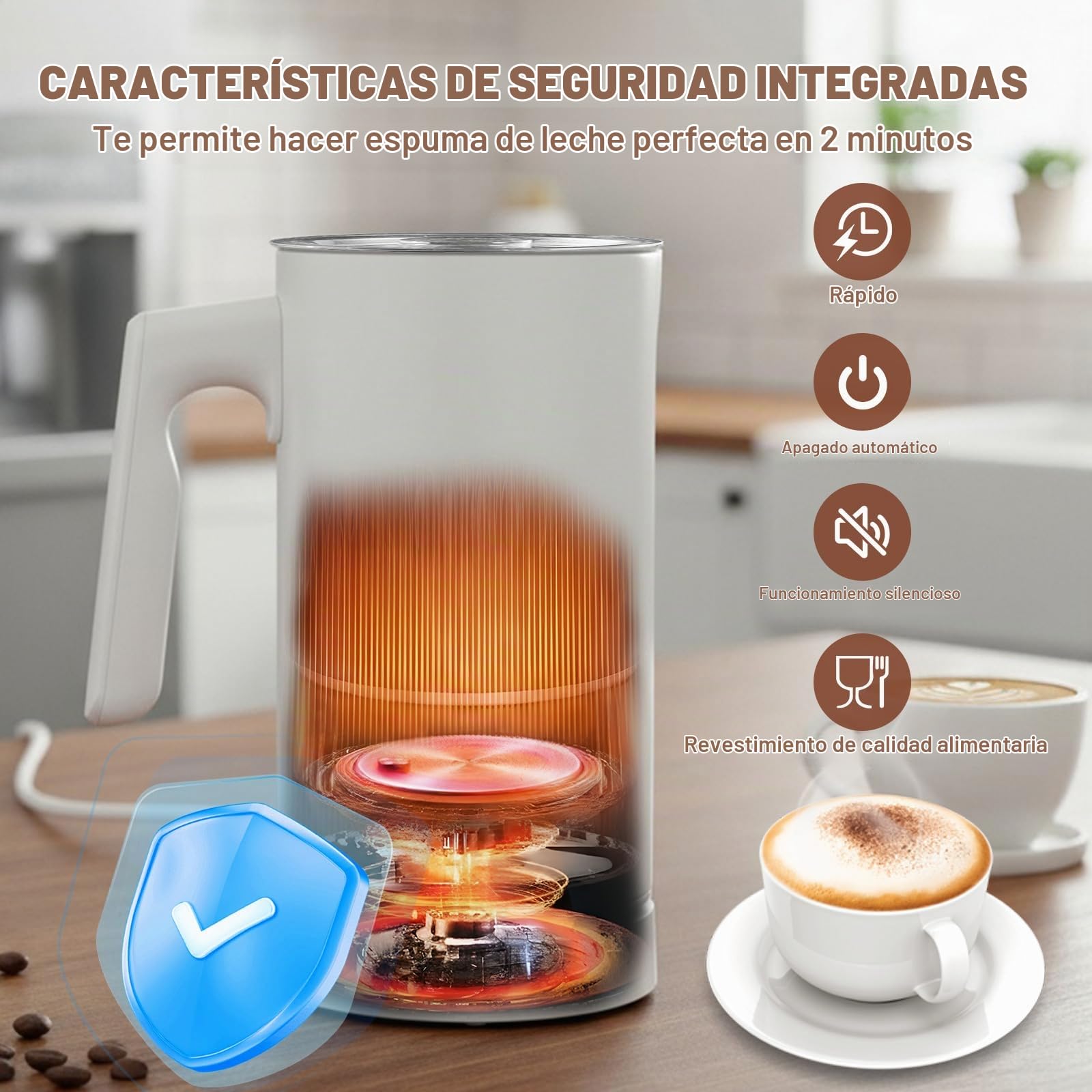Espumador De Leche Eléctrico 4 En 1: Espumador Automático Para Leche Caliente Y Fría, Apagado Automático, Diseño En Acero Inoxidable, Funcionamiento Silencioso Para Chocolate Caliente (Blanco)