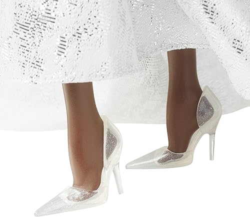 Miniatura 5 de Barbie Signature 2021 - Muñeca navideña (12 pulgadas, cabello trenzado moreno) en vestido plateado, con soporte para muñeca y certificado de