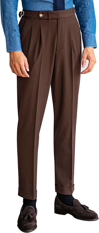 Mens Spring/Summer Thin Style Bubble Fabric Classic Gurkha Naples Italian Old Money Style Dress Pants