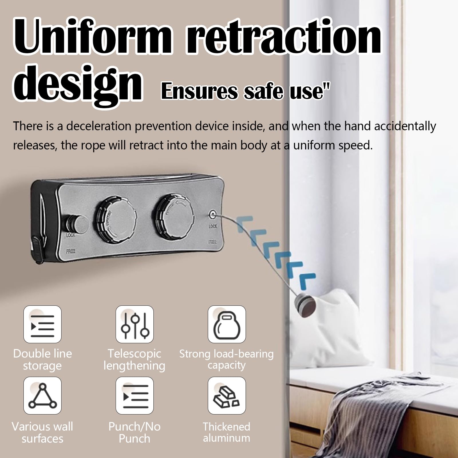 Filo Stendibiancheria Retrattile, Stendibiancheria Retrattile da Esterno, 5.1 M Stendibiancheria Retrattile, Filo per Stendere il Bucato da Esterno, Per Balcone Lavanderia Camera da Letto