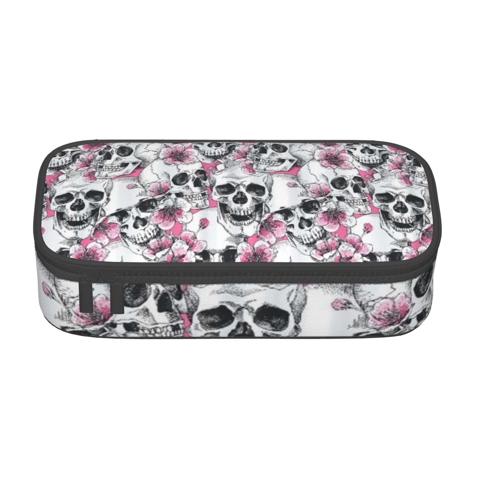 AABSTBFM Floral Skull Printed Pencil Case Cute High Capacity Pen Pencil Pouch Bag with Zipper - Versatile and Durable for School, Office, and Travel