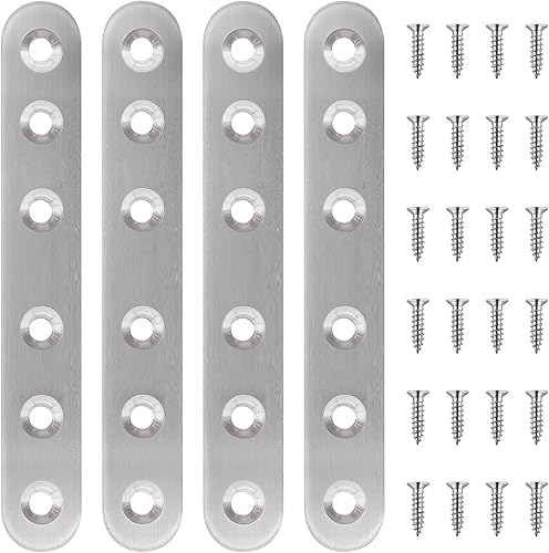 Miniatura 6 de mxuteuk Soportes planos rectos de acero inoxidable, soportes de metal, placa de reparación para muebles, estantes de madera, gabinete, juego de 96