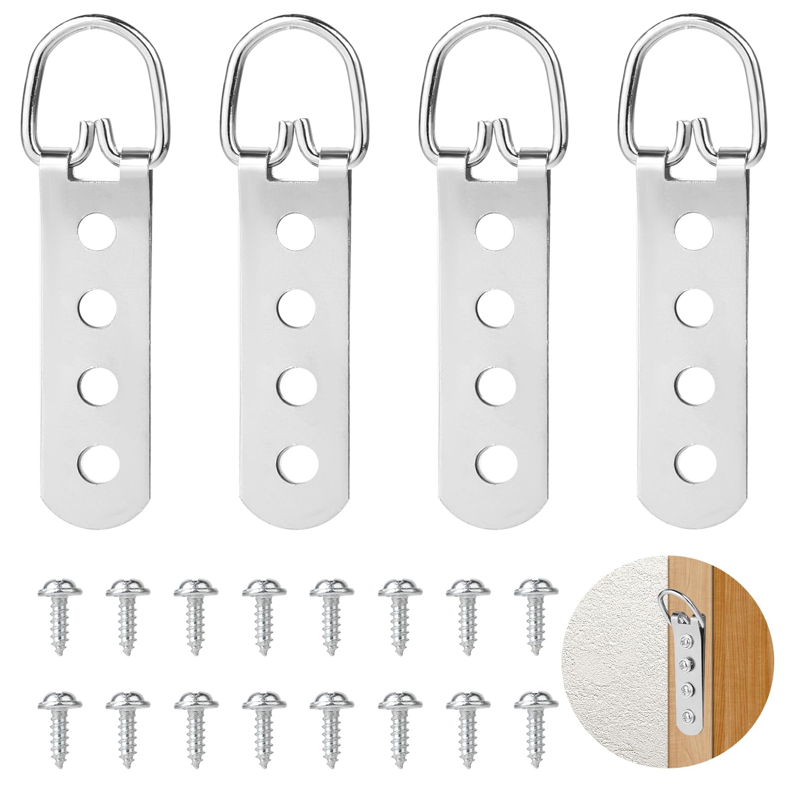 Abeillo Heavy Duty Picture Hangers, D Rings Picture Hanging Photo Frame Hangers, 4Pcs Picture Hanging Hooks with 16Pcs Stainless Steel Screws, Picture Hanging Kit