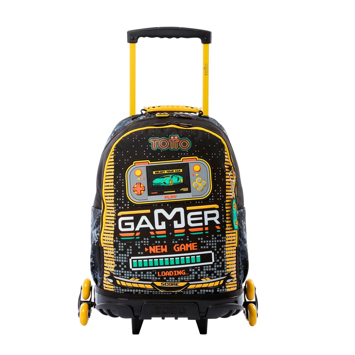 TOTTO Mochila Escolar con Ruedas, Modelo Best Game L, Mochila Grande, Capacidad 31 L, 2 Compartimentos, 2 Bolsillos Botella, Protección en la Base, Sistema 3 Ruedas, Correas Ajustables, Color Negro