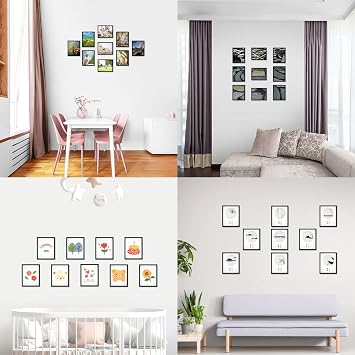 8x10 Picture Frame Set of 9, Black Photo Frames to Display Picture 5x7 with Mat or 8x10 without Mat, Photo Tiles for Wall Hanging