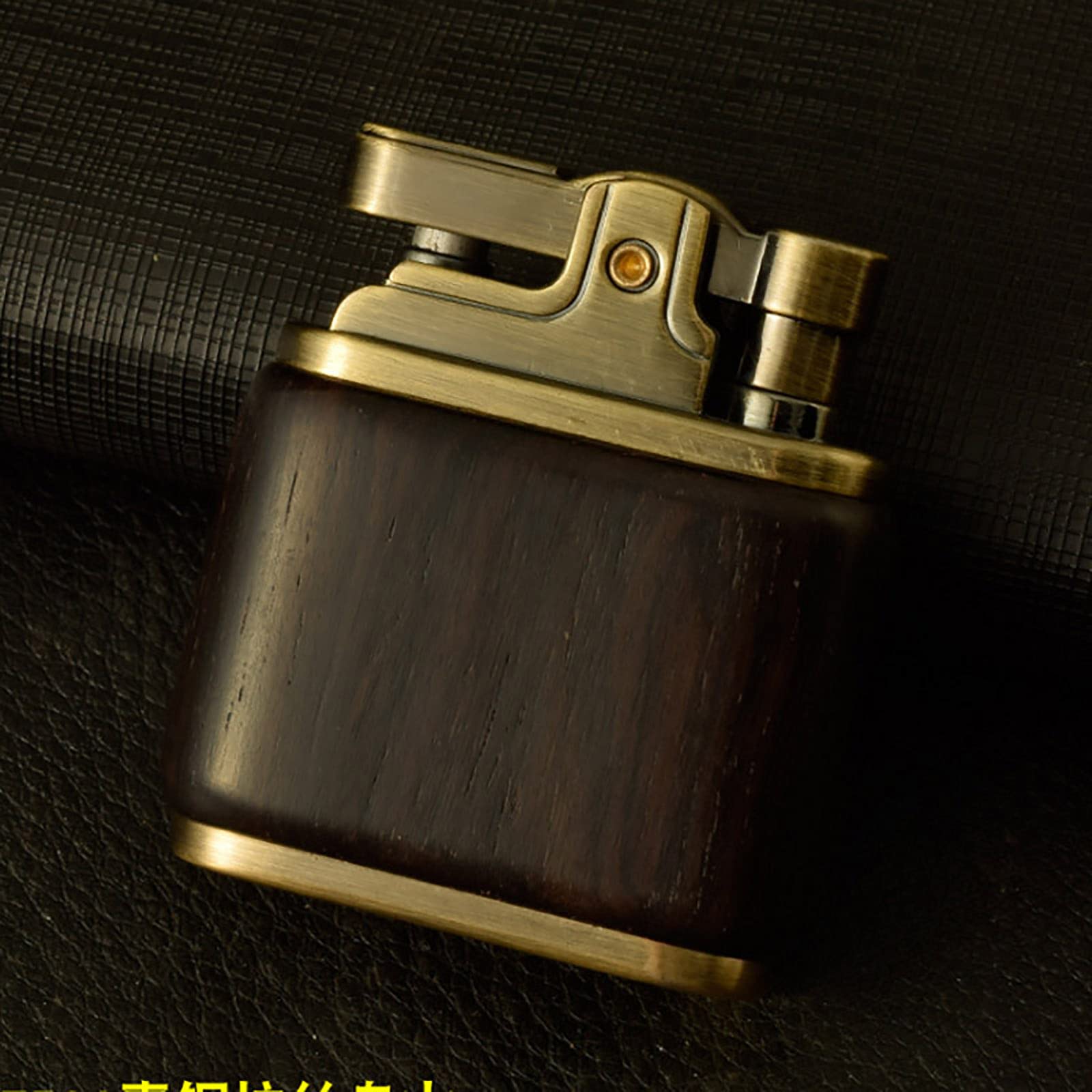 Vintage Kérosène Briquet Huile Essence Bois Briquet Meules Laiton Noyau Allume-Cigare Gadget Essence Feu,Ebony
