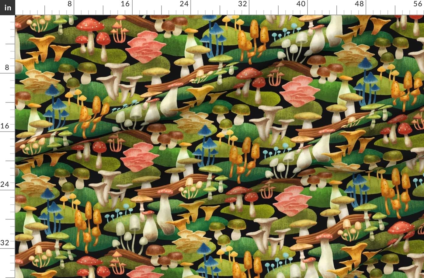 Spoonflower Fabric - Nature Autumn Fall Wood Moss Mushrooms Woods Mushrooms Toadstools Printed on Organic Cotton Sateen Fabric by The Yard - Sewing Quilting Apparel Home Decor