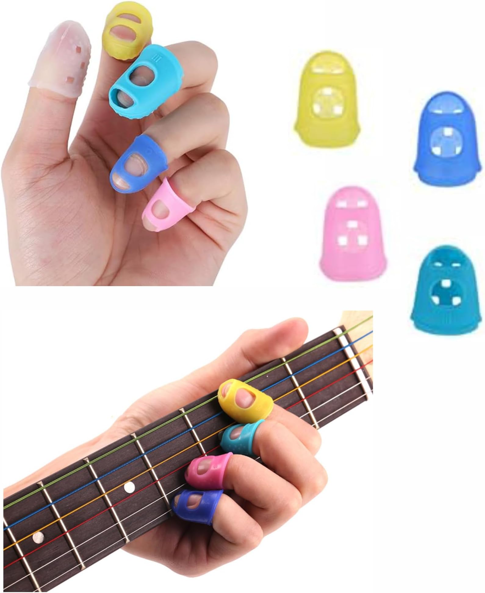 FEORA Finger Sleeve Silicon Guitar Thump Bass Finger picks protector Plectrum Anti-Scalding | Cover Caps for Stringed Instruments | Safety cap for Guitar Strings | - (4 Pcs)