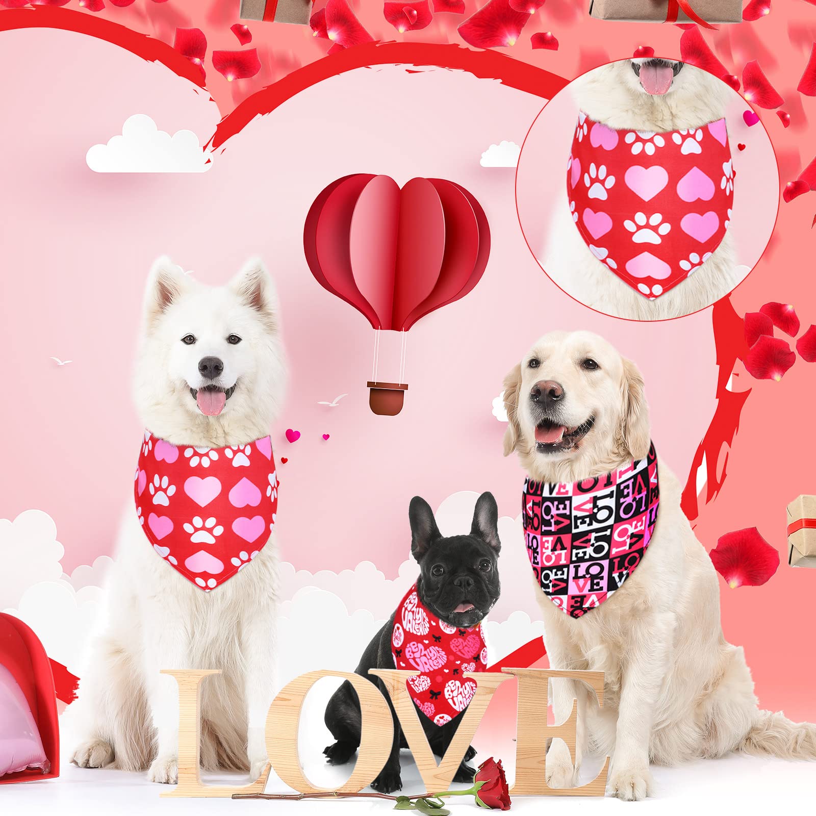 Lot de 20 bandanas triangulaires réversibles pour chien, bandana réglable pour la Saint-Valentin, le jour de l'indépendance, chiens, chats, animaux domestiques (81,3 x 55,9 x 55,9 cm)
