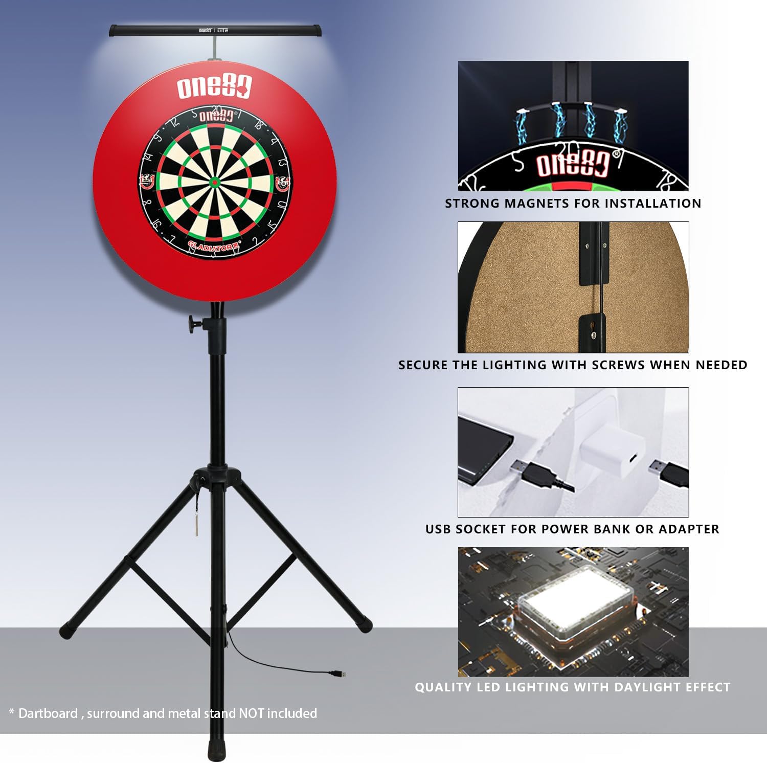 ONE80 Illumina Dartboard Lighting System Clear Vision Design and Spirit Level Included Dartboard and Surround NOT Included