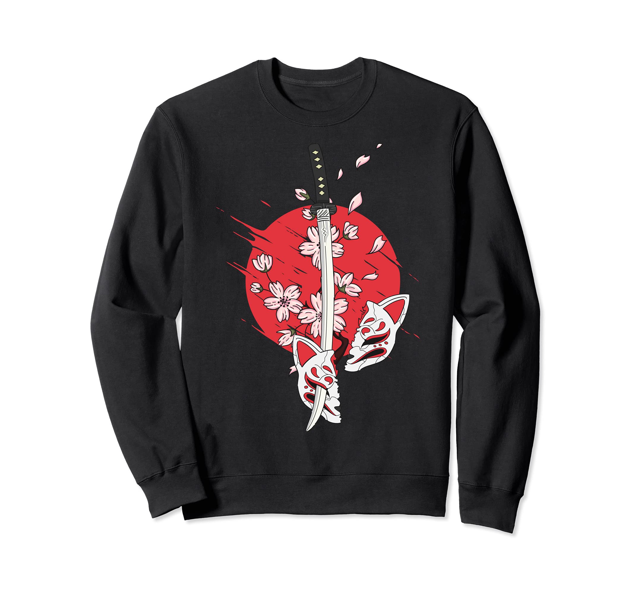 Japan Anime Mask Kitsune Style Samurai Oni Monster Sweatshirt, Black