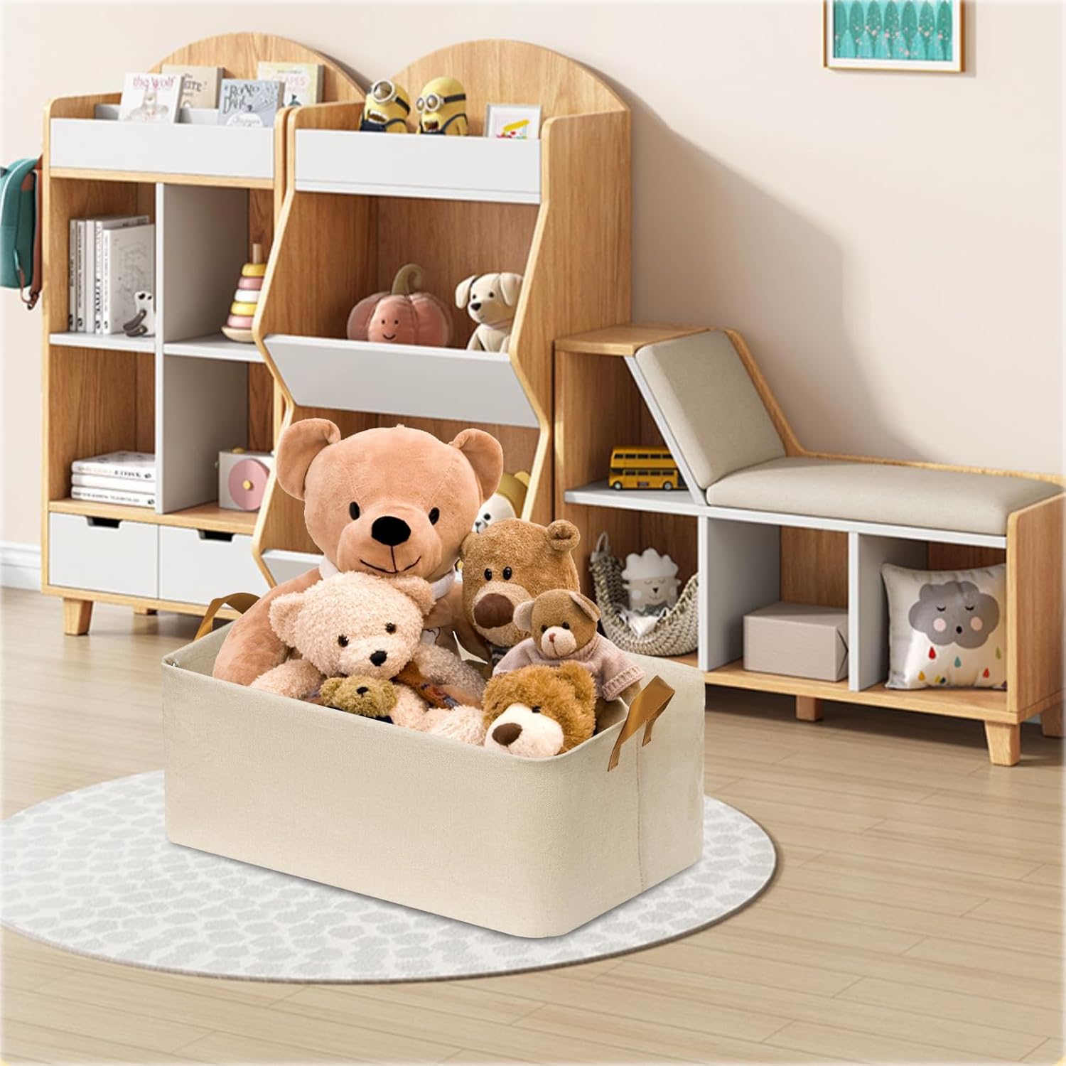 SNWDN 6 Pack Closet Cloth Storage Bins for Shelves, Medium Storage Baskets for Shelves, Fabric Bins for Closet organization with Handles( Beige 15''L x 10''W x 8''H) - Image 6