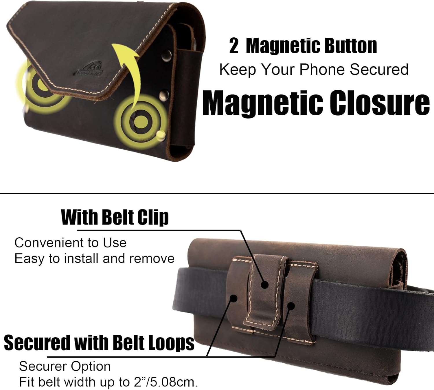 Topstache Belt Clip Leather Phone Holster with Card Holder for iPhone 17/16 Pro Max - Leather Belt Holder for Galaxy S25/S24 Ultra - Cell Phone Case Fit with Protective Case, XL,Darkbrown