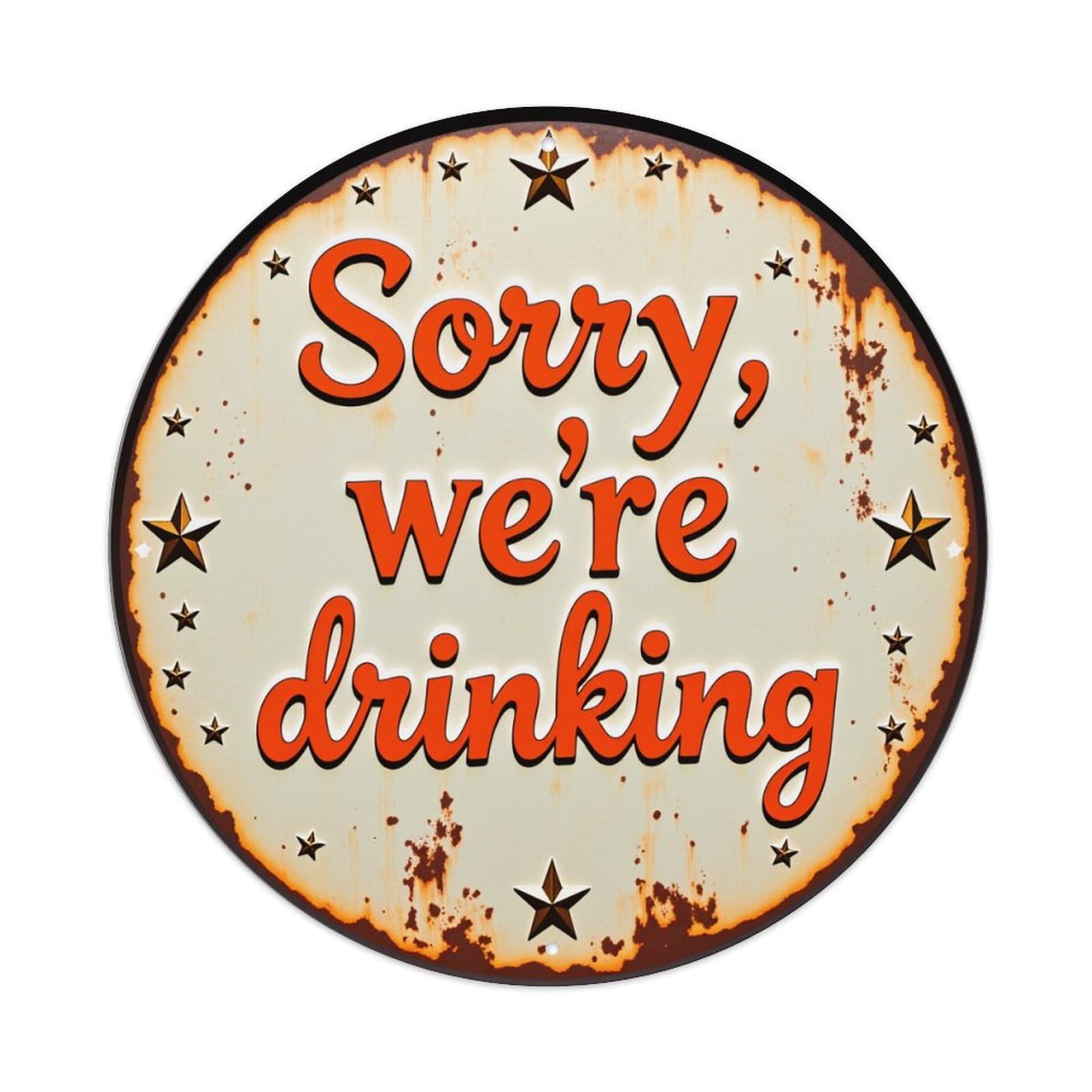 Rusty Metal Sign With Stars Vintage Metal Tin Sign Retro Wall Decor for Home Bar Garage Cafe, Indoor & Outdoor Decorative，circle Metal Poster, 8x8 Inch