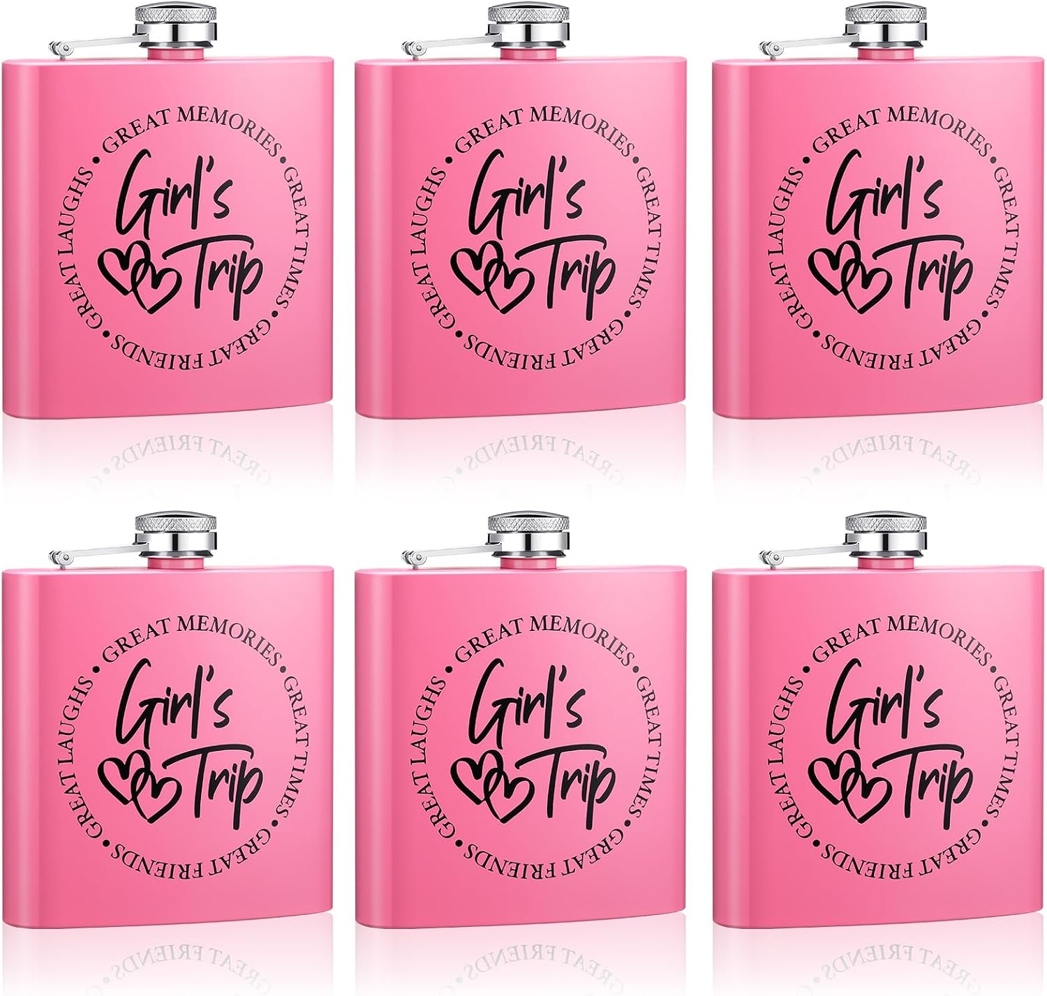 Chengu 6 Pcs Girls Trip Flasks for Women Liquor 6oz Pink Steel