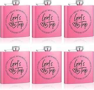 Chengu 6 pcs Girls Trip Flasks Pink Flasks for liquor Weekend Getaway 6OZ Stainless Steel Wine Tumblers for Girls Trip Gifts Wedding, Bachelorette Party Favors, Bridesmaids Gift