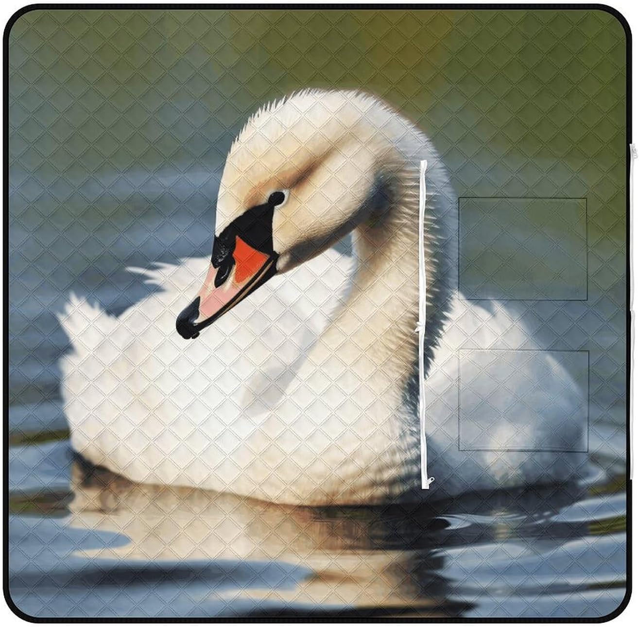 Cute Little Swan Picnic Blanket with Zipper Water Resistant Sand Free Picnic Mat Washable Foldable Easy Carry Beach Blanket for Lawn Beach Hiking Camping
