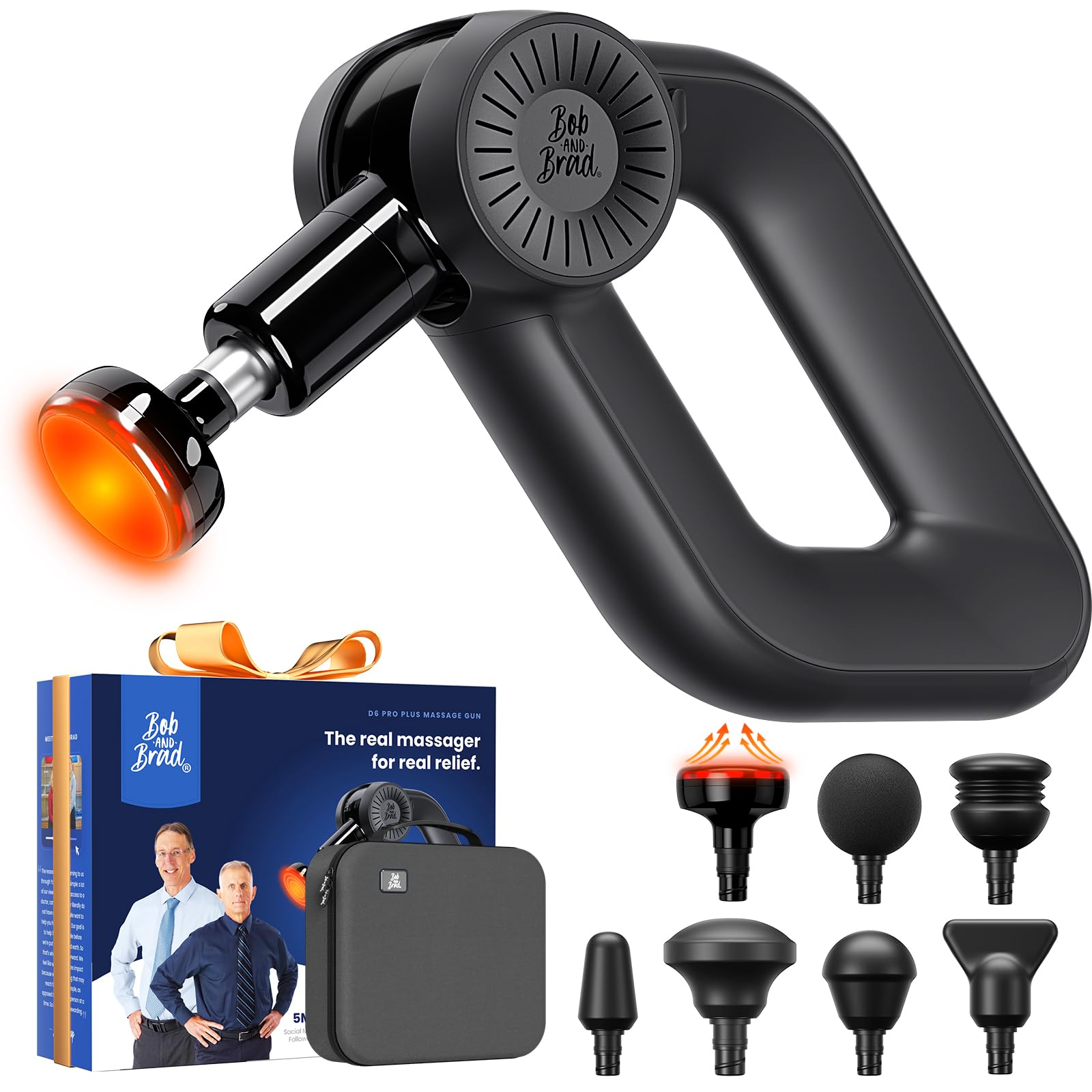 BOB AND BRAD D6 Pro Plus Massage Gun with Heat, Deep Tissue Percussion with 16mm Amplitude, Professional Muscle Massager Gun for Athletes, Quiet Electric Handheld Massager