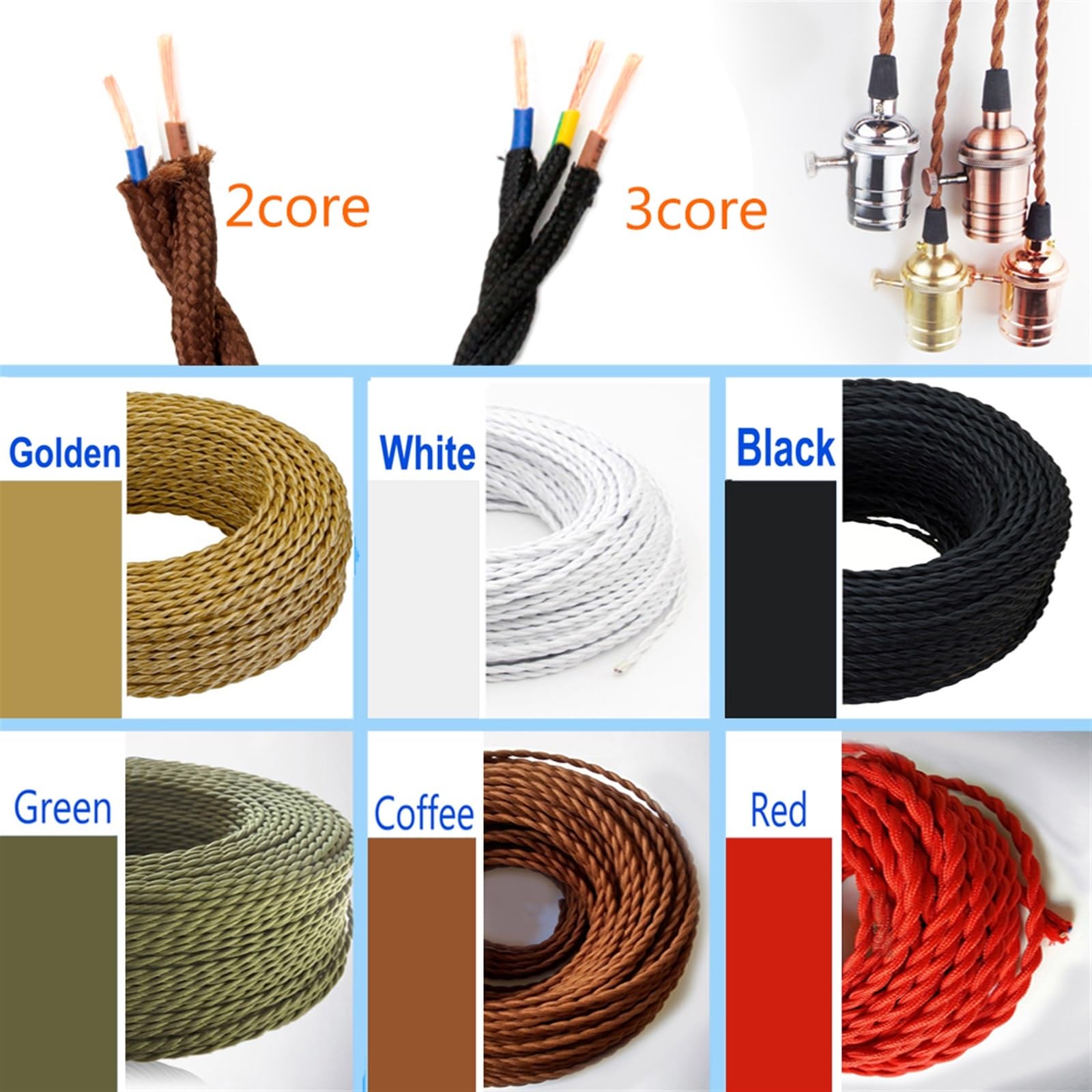 1m Vintage-Kabel – 2-adrig, Stoffummantelt, 0,75mm², Für Lampen & DIY (versch. Farben)