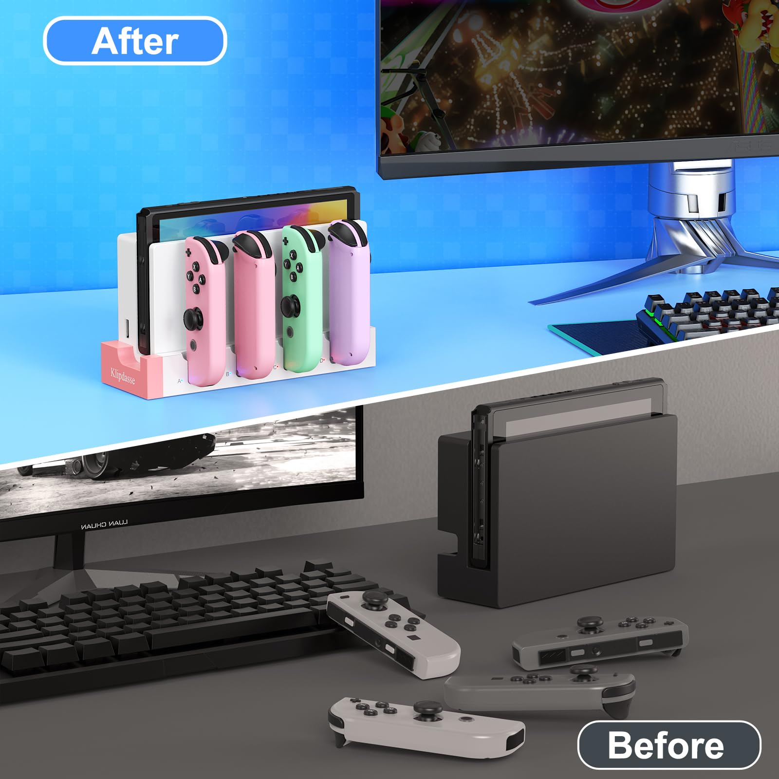 Base di ricarica per Joy-con compatibile con Nintendo Switch e OLED, stazione base di ricarica per Nintendo Switch con indicatore, supporto di ricarica per 4 maniglie Joycon
