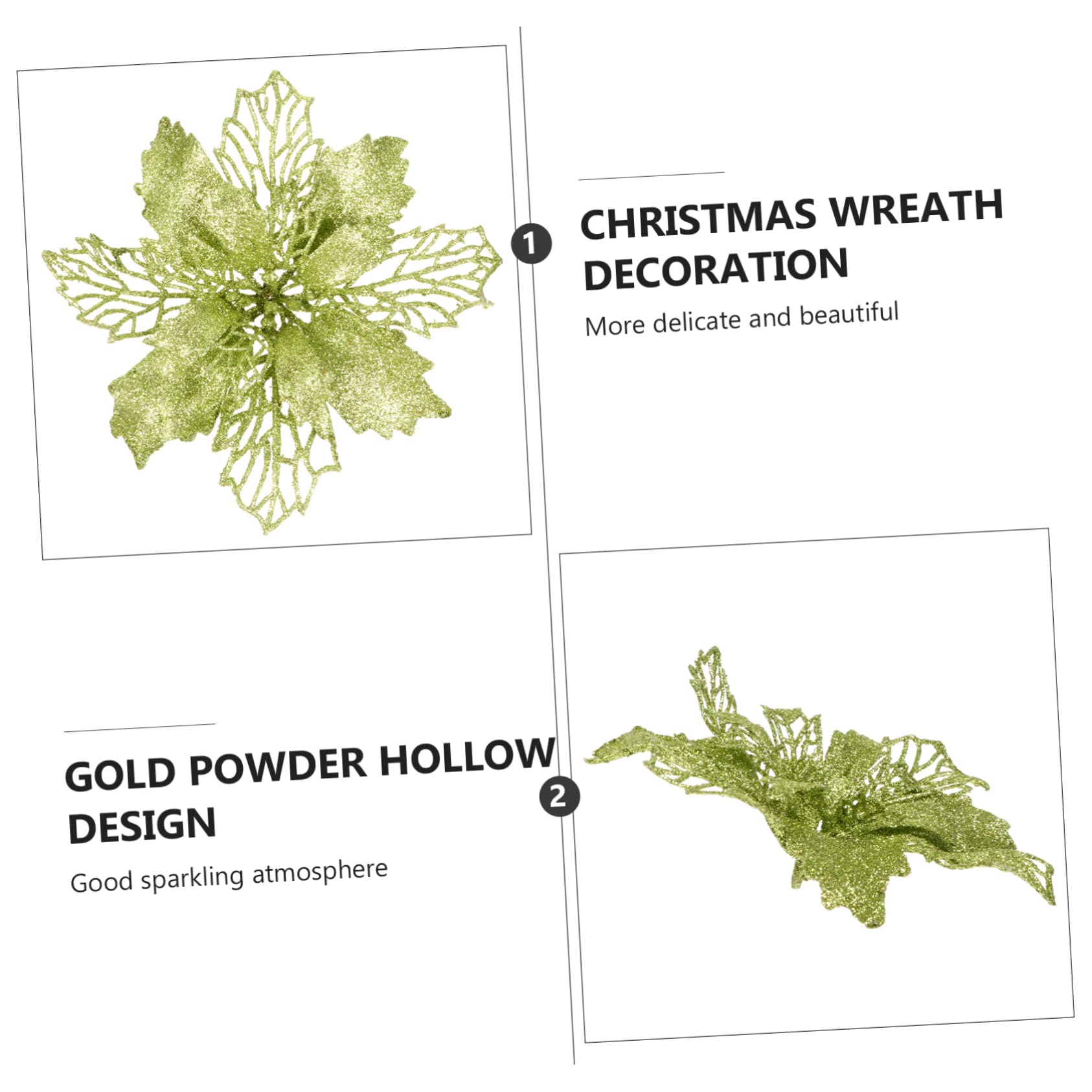 3 Ensembles de 12 pièces de Fleurs Creuses de Noël en Faux Poinsettia Ornements de Couronne de Noël Fournitures de Fleurs artificielles de Noël Guirlande Blanche décor 16c Poudre de Paillettes