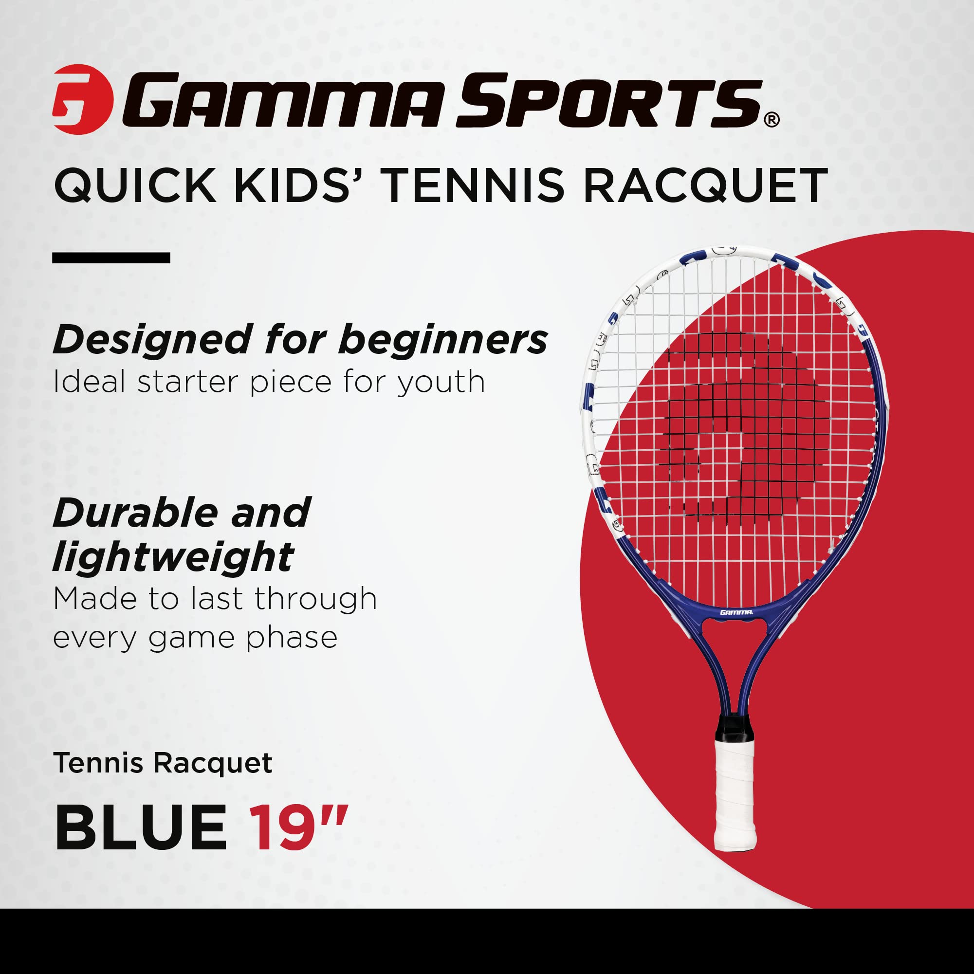 Gamma Sports Junior Tennis Racquet: Quick Kids 19 Inch Tennis Racket - Prestrung Youth Tennis Racquets for Boys and Girls - 93 Inch Head Size - Blue