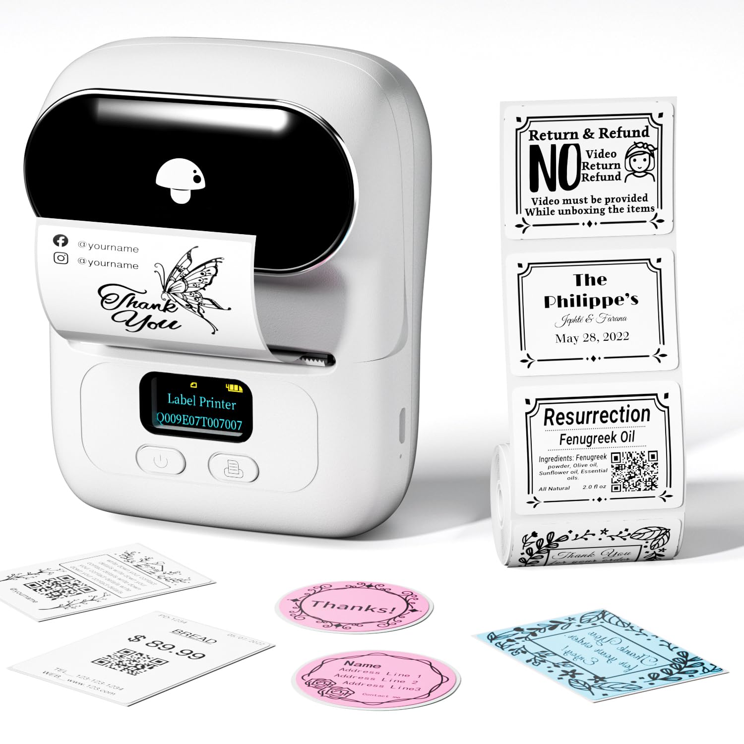 Goknu M110 Label Maker Machine, Bluetooth Label Printer Machine Barcode Label Makers for Clothing, Jewellery, Supermarket, Home Organzination, Compatible with iOS or Android, with 1 Roll Paper