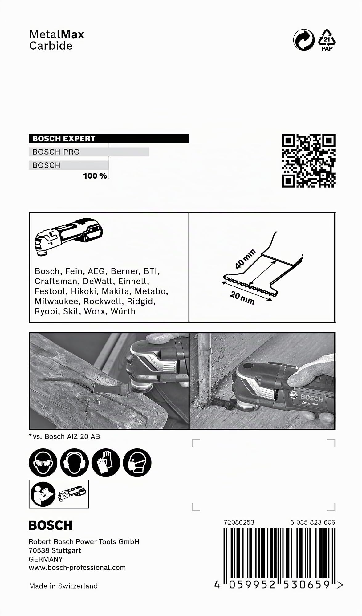 Bosch Professional 5x Sägeblatt Expert MetalMax AIZ 20 AIT (für Stahl, Edelstahl, Breite 20 mm, Zubehör Multifunktionswerkzeug)