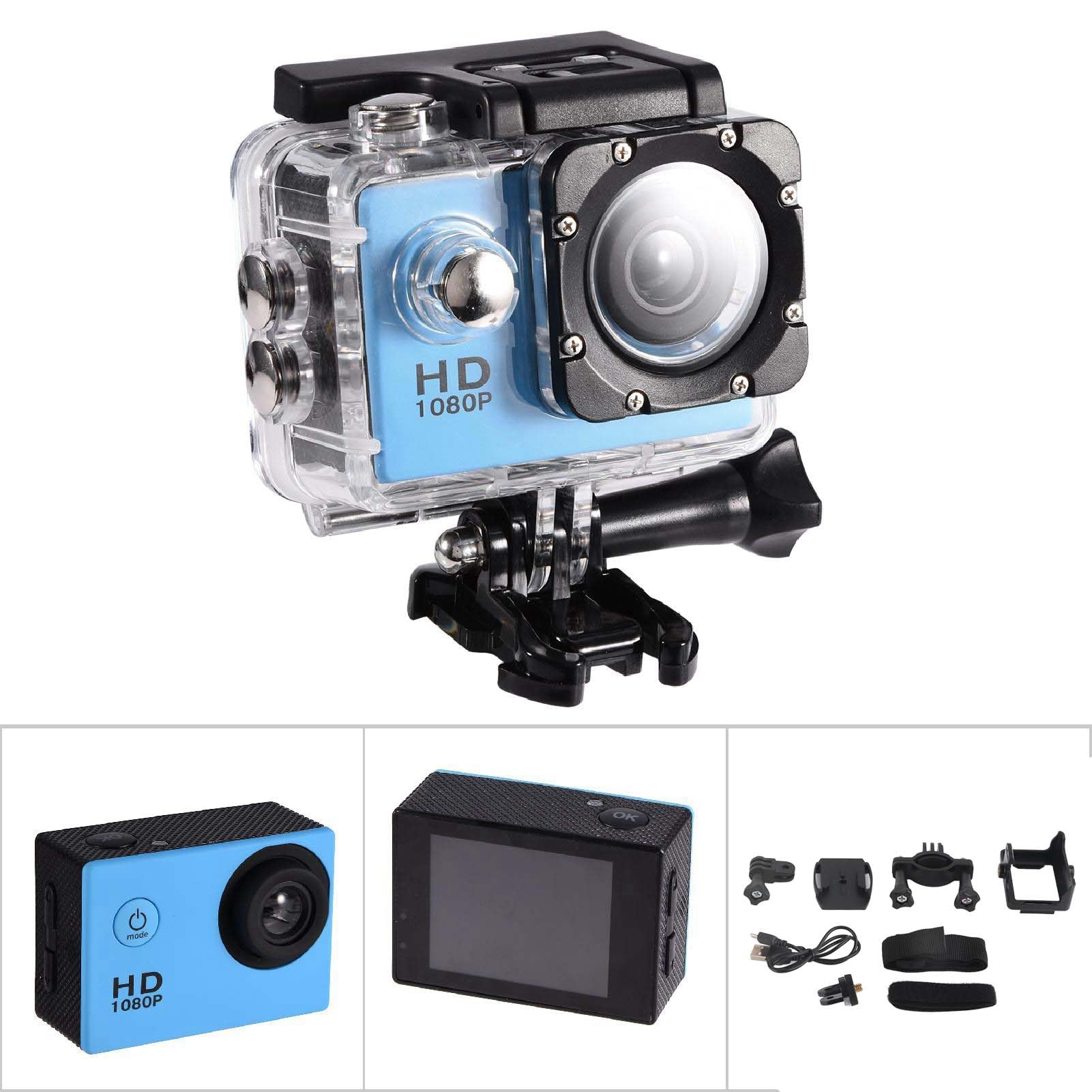 Sxhlseller DV Action Kamera, USB 2.0 1080P wasserdichte Kamera 2.0 '' High Definition Screen Mehrsprachige Kamera Unterwasser 90 ° Weitwinkel-Sportkamera Eingebaute 900mAh