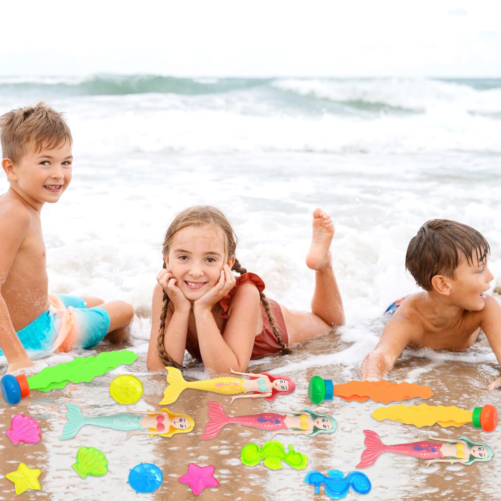 Zabawka do Nurkowania dla Dzieci - 15 Sztuk Syrenka do Basenu, Klejnoty, Marynarka, Gry Basenowe, Plaża
