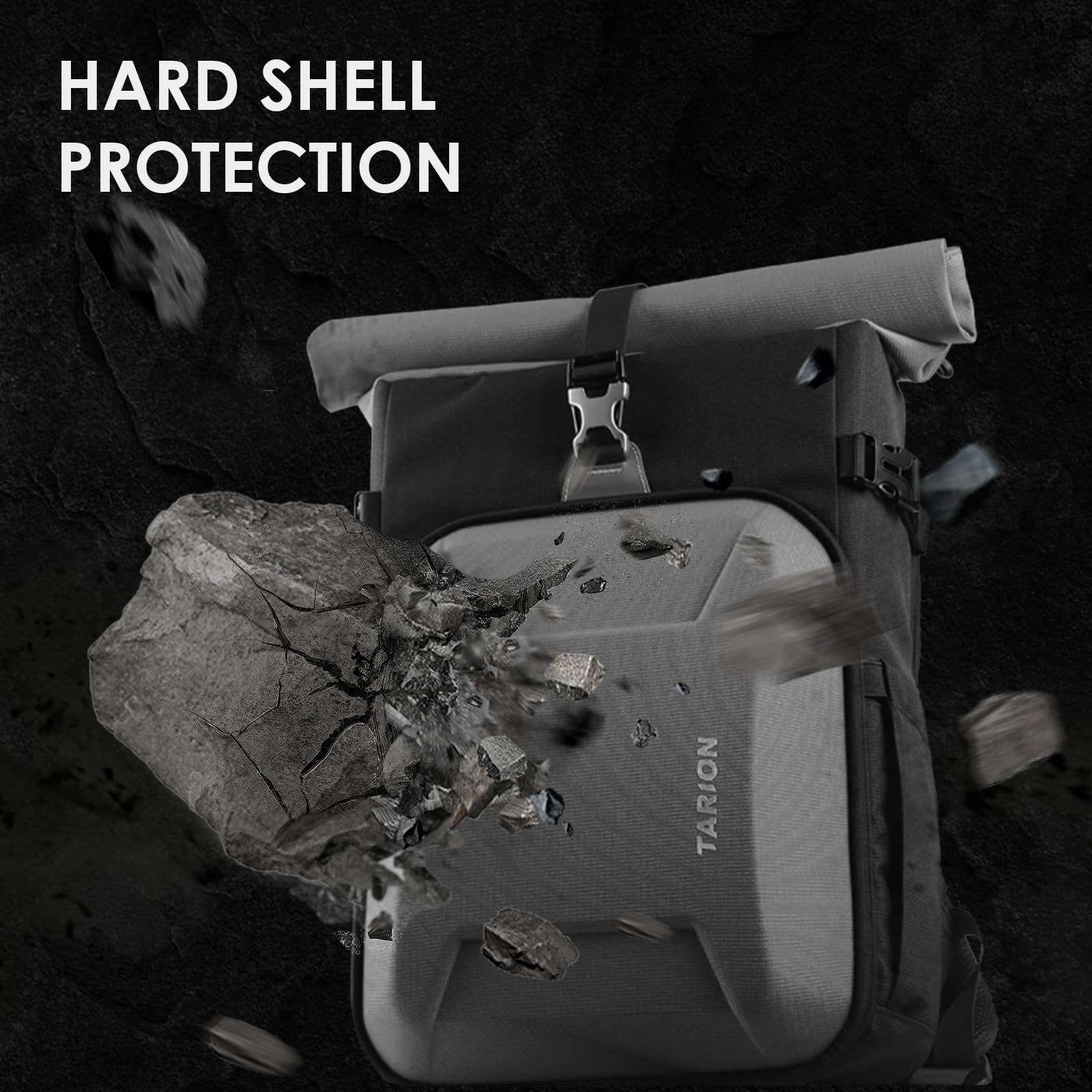 TARION Rolltop Mochila Cámara con Hardshell - Gran Bolsa Fotográfica con Funda Portátil 16 Pulgadas y Acceso Lateral Rápido - Mochila Fotografía DSLR con Cubierta Impermeable Soporte Trípode Gris XH