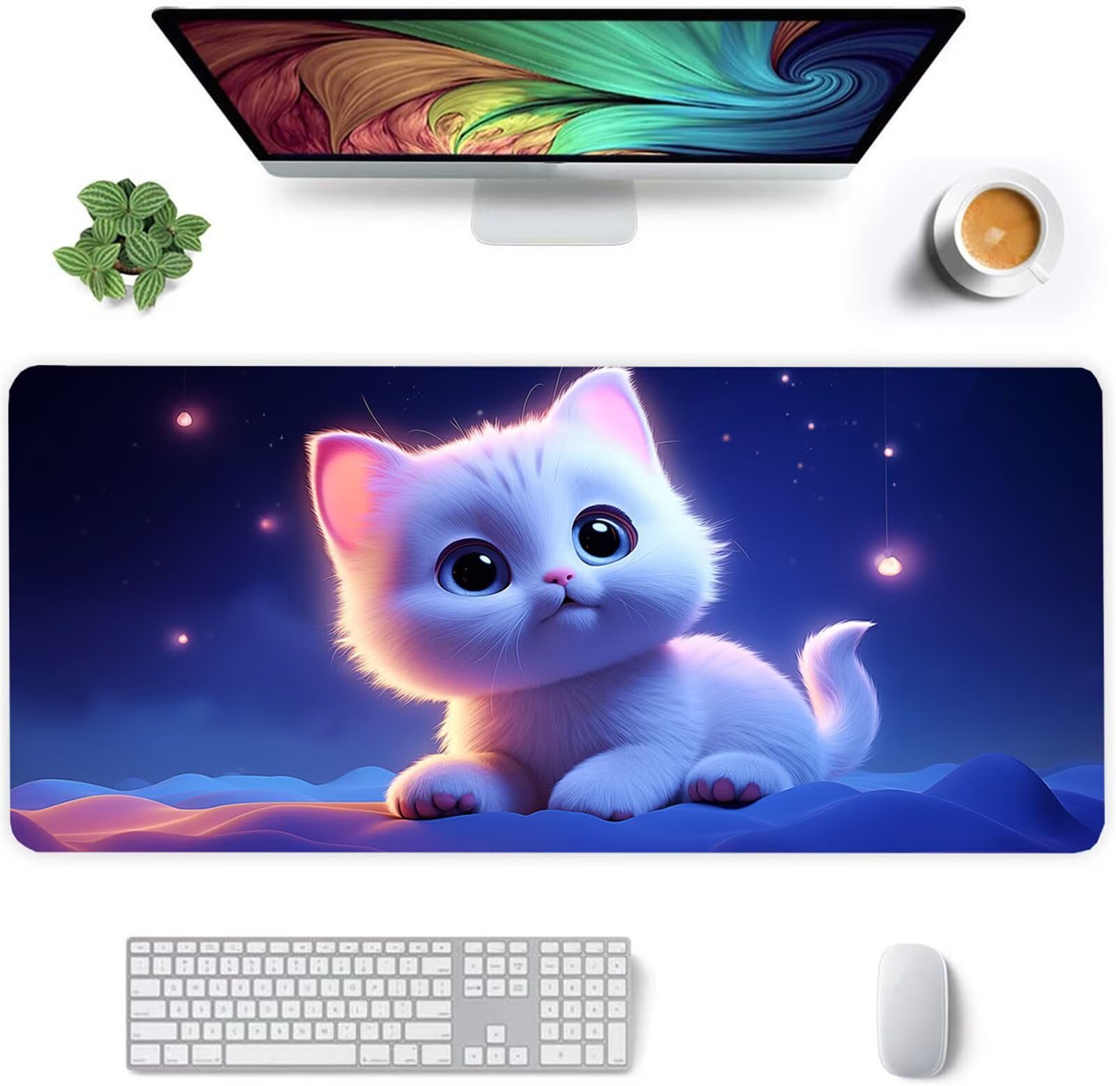 Alfombrilla Ratón XXL 1000x500x3mm Mouse Pad Grande Gaming,Alfombrilla Antideslizante,Tapete Escritorio con Bordes Cosidos,Alfombrilla Ratón para Jugadores, PC, Oficina, Lindo Gato