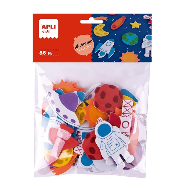 APLI Kids 19372 - Bolsa de 56 formas goma EVA adhesivascon temática " Espacio", material para manualidades