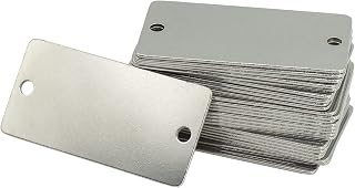 StayMax Metal Engraving Blanks Stamping Blanks Stainless Steel Rectangle Blank Tags with Two Holes 1 Inch x 2 Inch 50 Pack