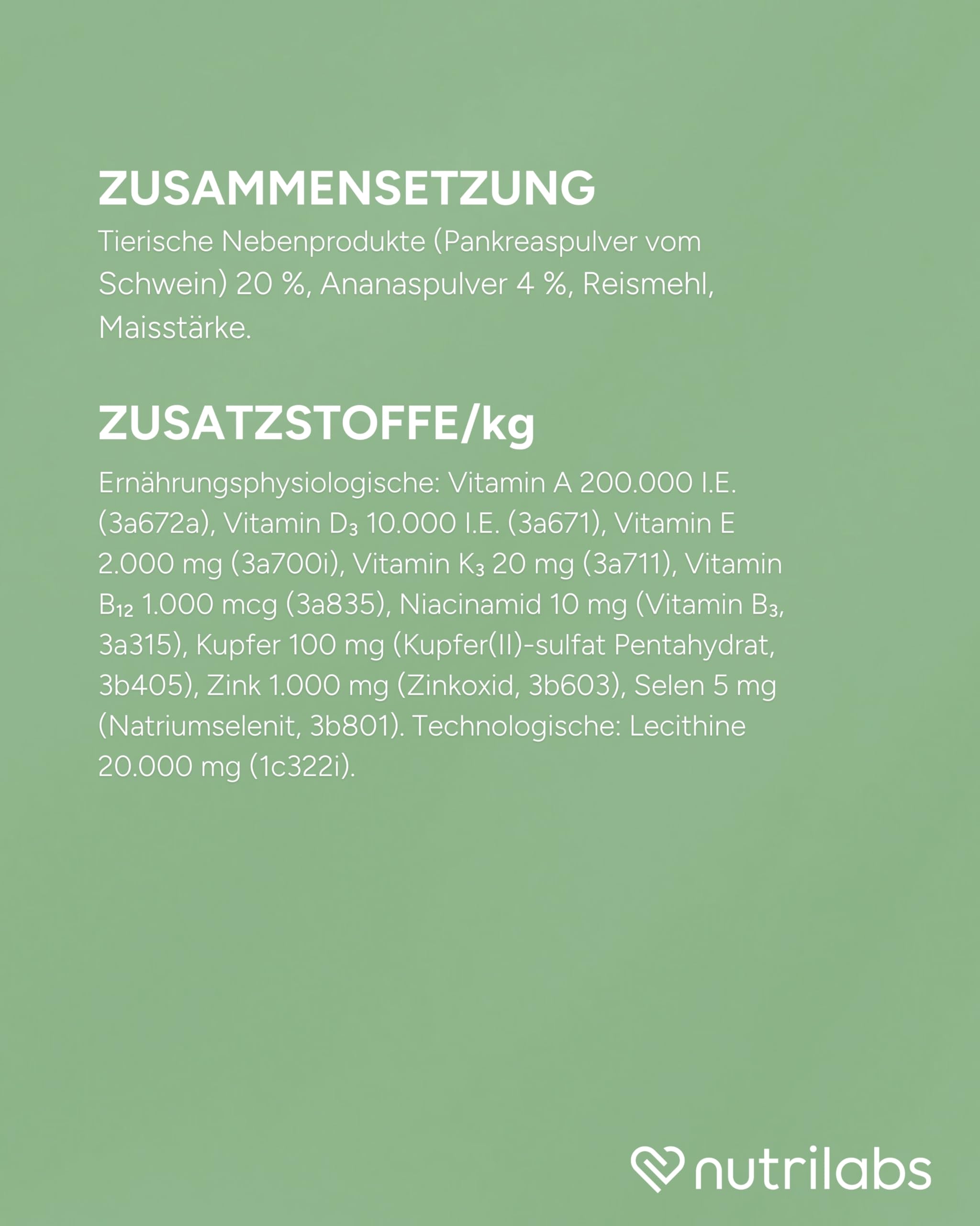 NutriLabs Placamax® Tabletten für Hunde 100 Stk. - Tabletten für Verdauung mit Ananaspulver, Vitamine, Pankreaspulver etc. - Gesundheitsprodukte für Hunde - Nahrungsergänzungsmittel Hund