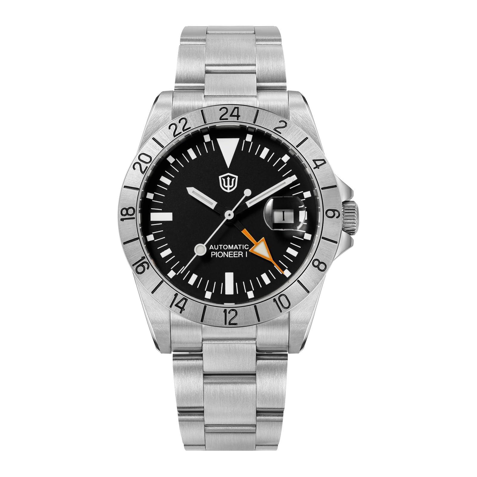 watchdives GMT WD16570B - Orologio automatico da polso, con doppio fuso orario, 38 mm, con vetro zaffiro, impermeabile fino a 100 m