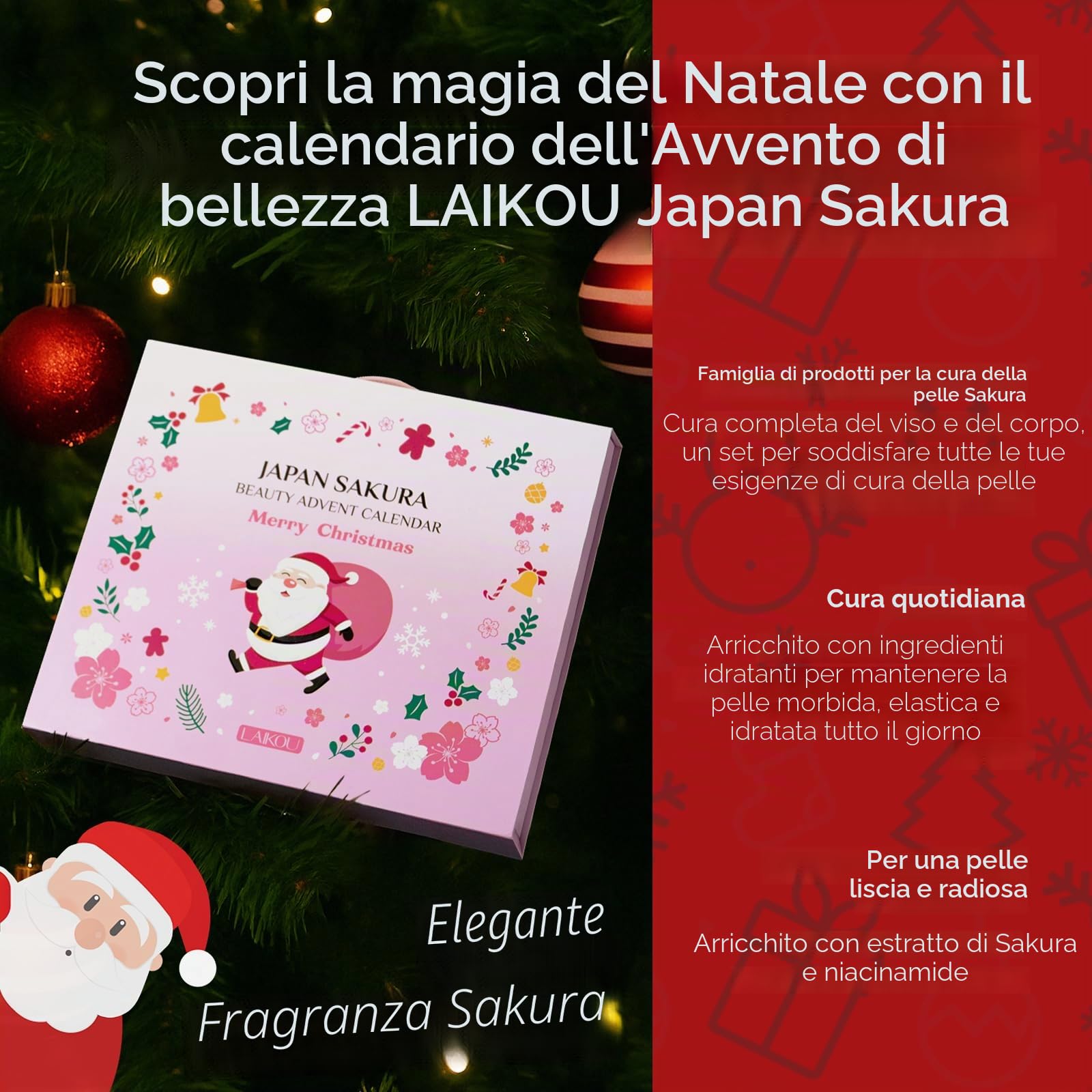 Calendario Avvento Beauty Skincare, 24 pezzi Natale Calendario Avvento, Sakura Set Cura Della Pelle Viso Donna, Calendario Natale Beauty per Donne, Ragazze e Teenager