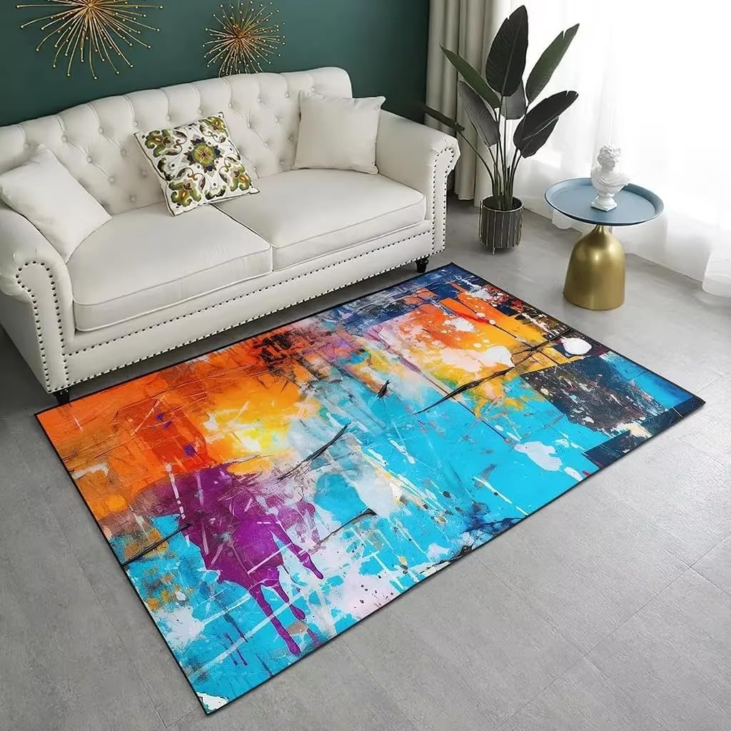 Cartoon Graffiti Carpet Colorful Street Art Area Rug Modern Hippie Hip Hop Style Non-Slip Home Living Room Bedroom Doormat 2'x2'(20"x28") Nursery Rug