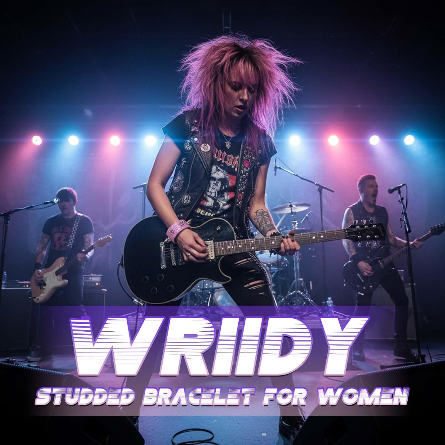 2PCS Studded Bracelet Rock Wristband Bracelets Cuff Wrap Bangle Sparkly Wristbands for Men Women - Image 6