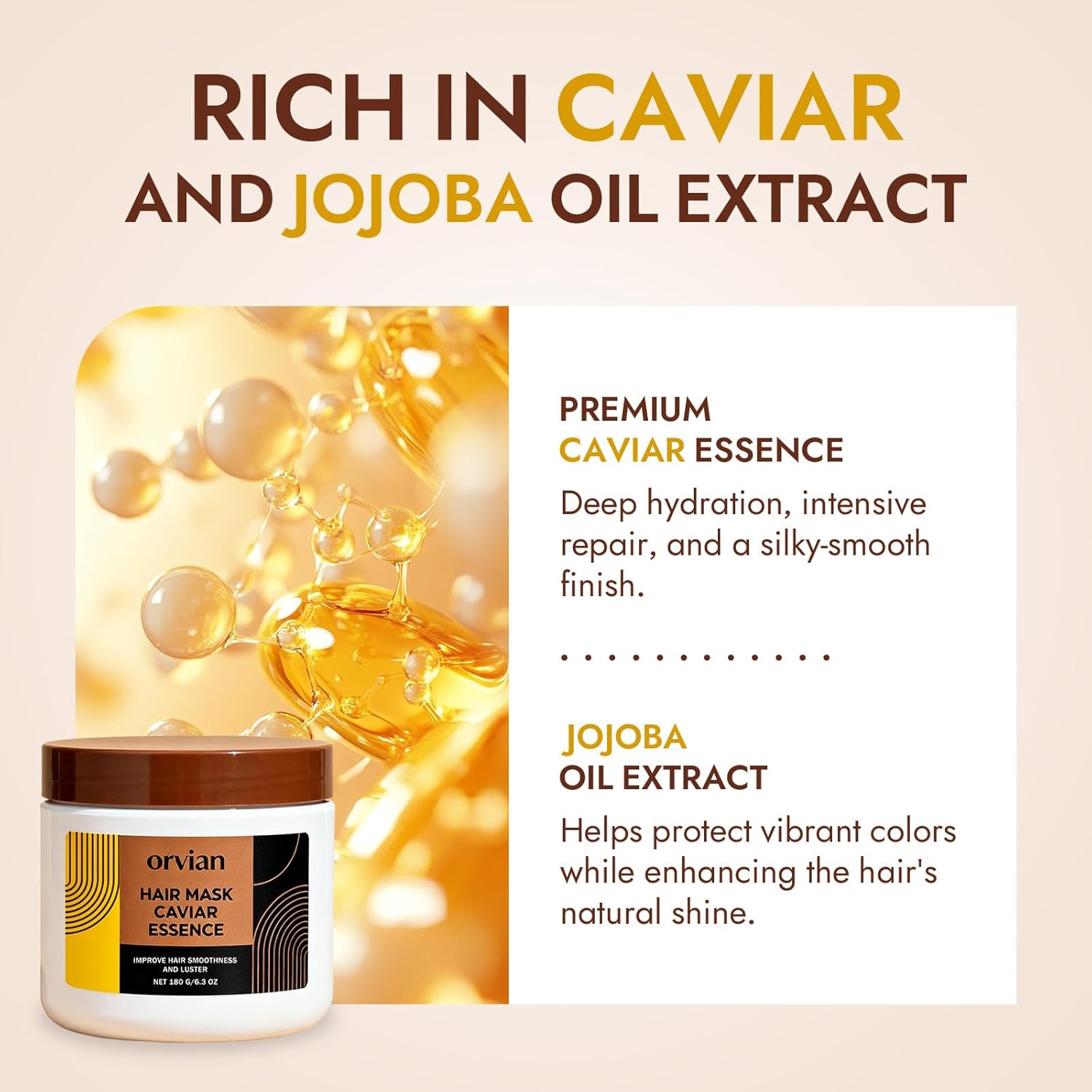 Orvian Caviar Hair Mask - Deep Repair & Replenishing Moisture Masque for Dry, Coarse, Damaged Hair - Image 3